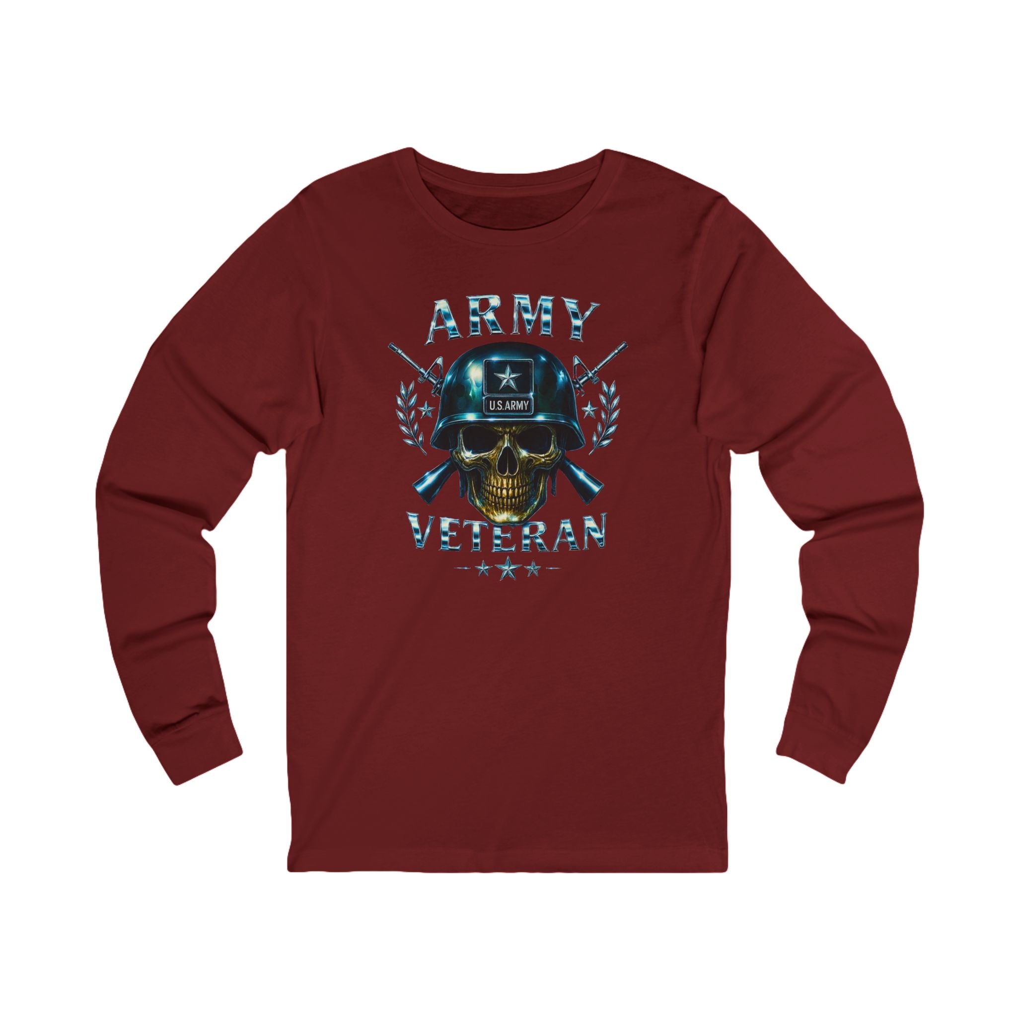 Army Veteran Skull Helmet Long Sleeve Tee — Military Tribute Shirt