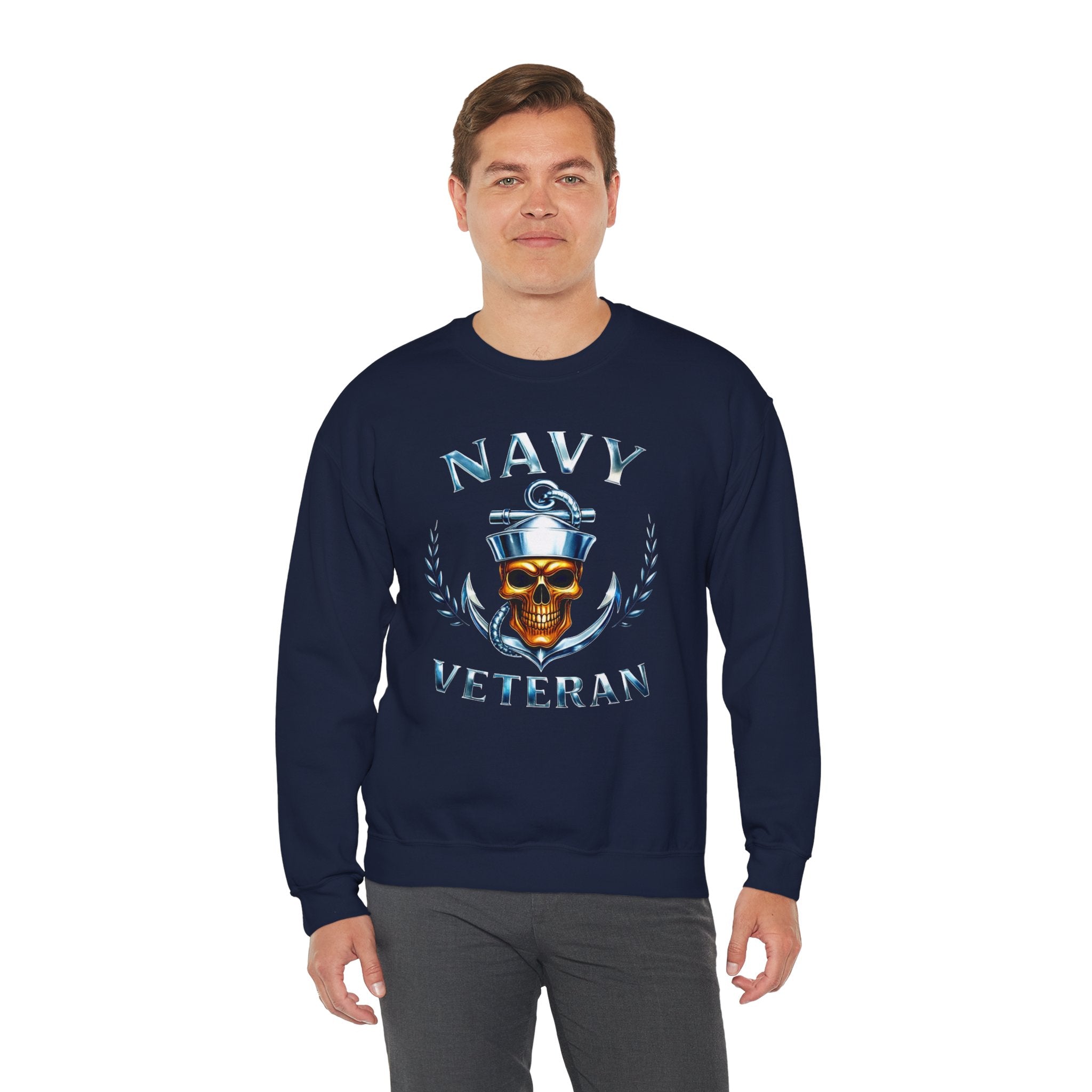 Navy Veteran Skull Anchor Crewneck Sweatshirt