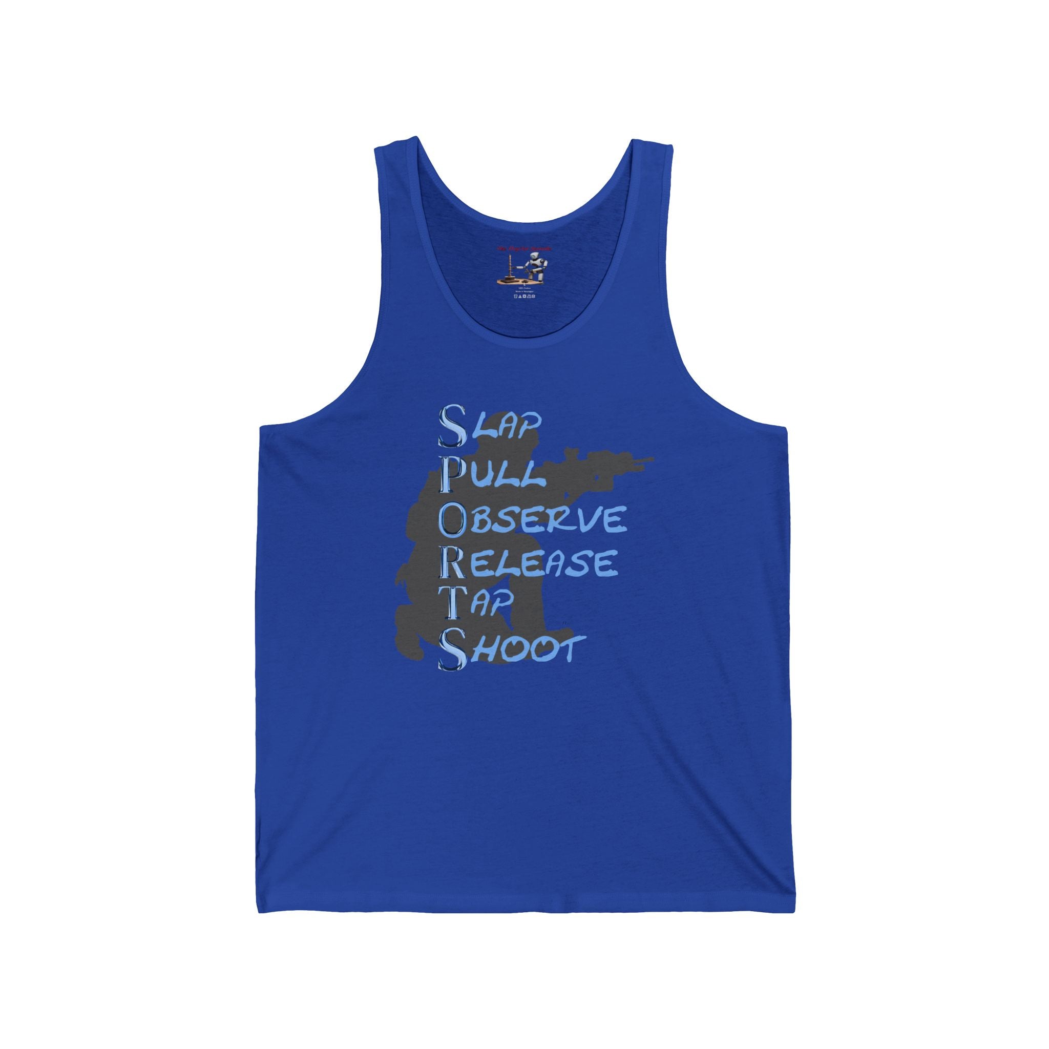 SPORTS Tank Top — "Stop, Observe, Release, Take, Shoot" Graphic