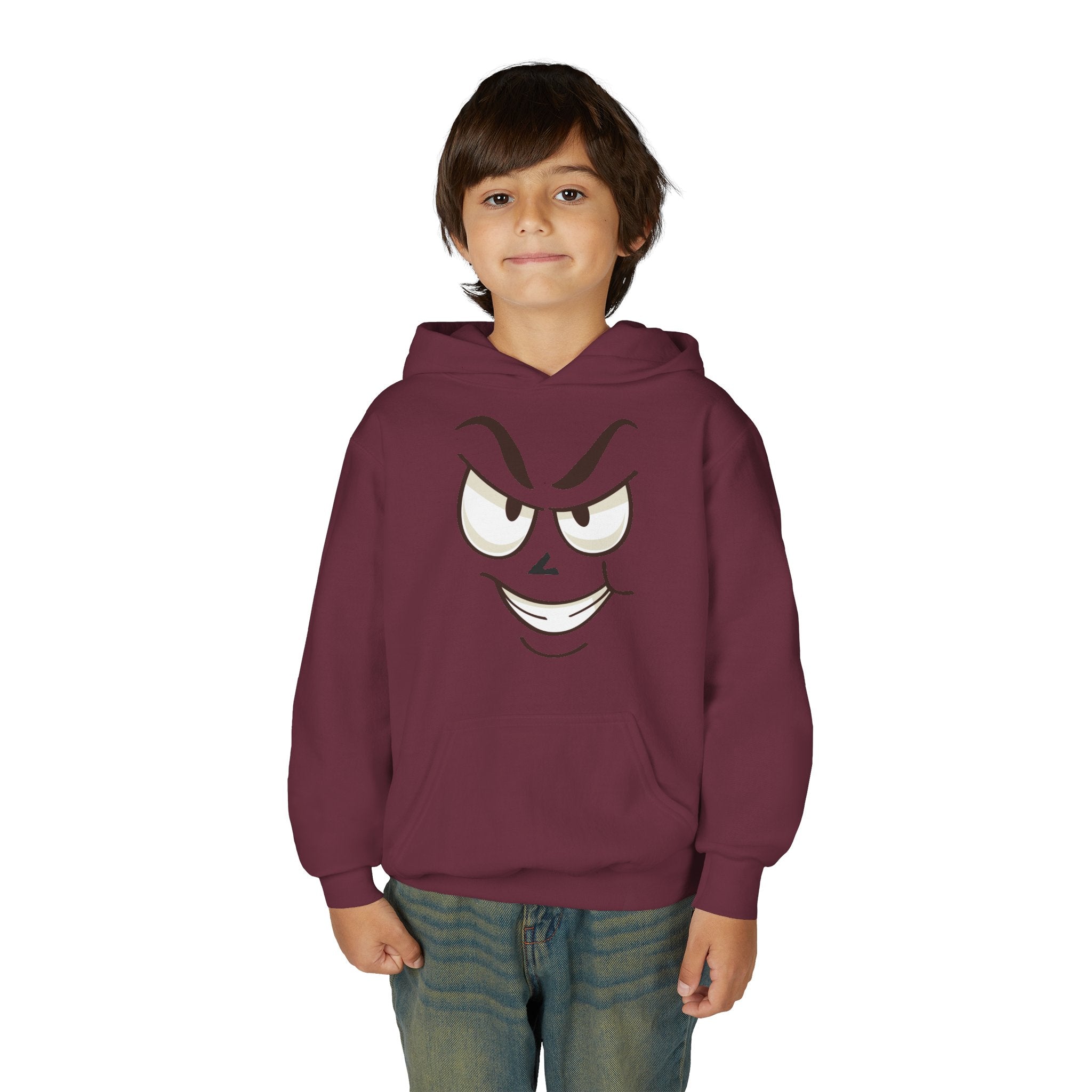 Youth Hoodie with Mischievous Face Graphic