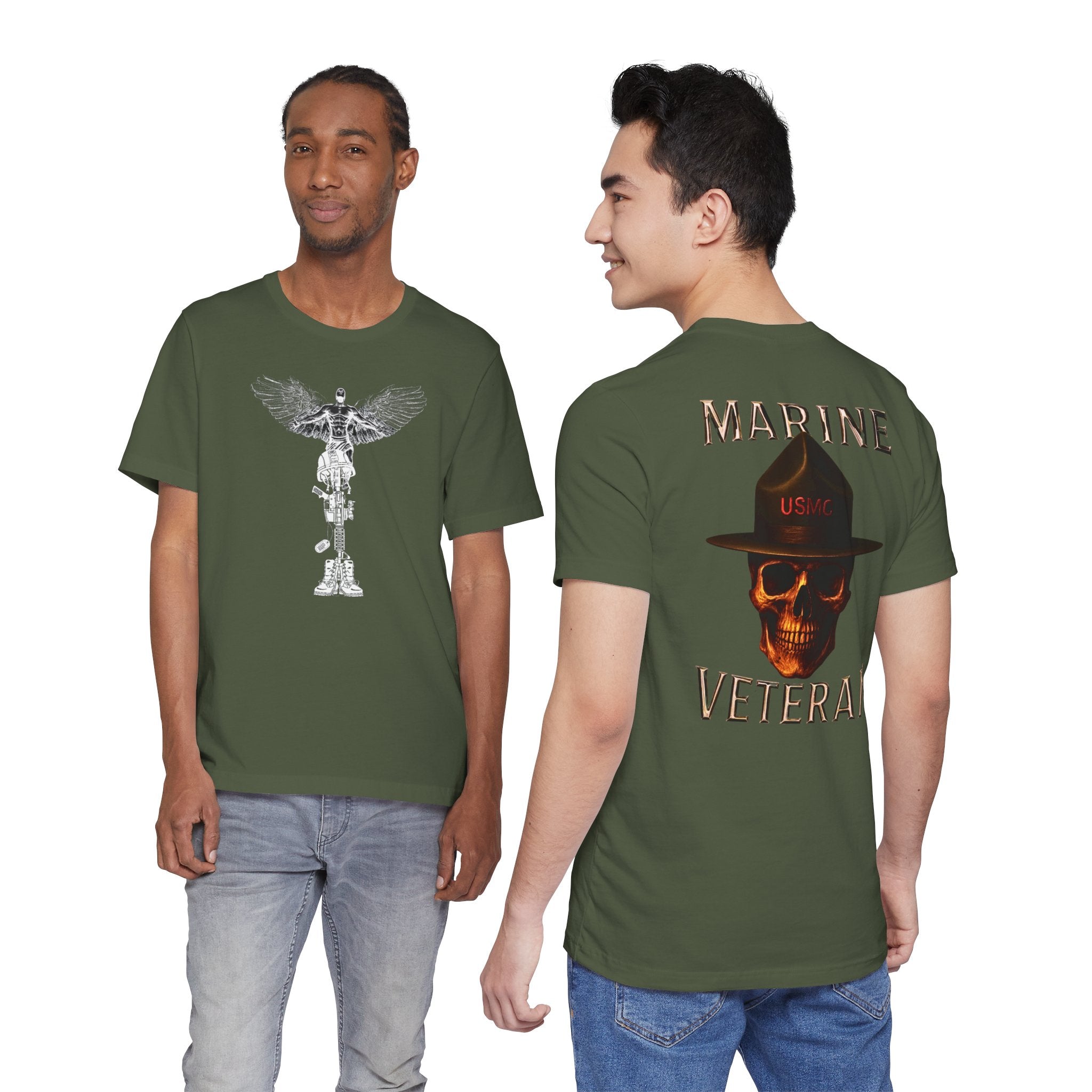 Marine Veteran Skull T‑Shirt — USMC Drill Instructor Hat Design