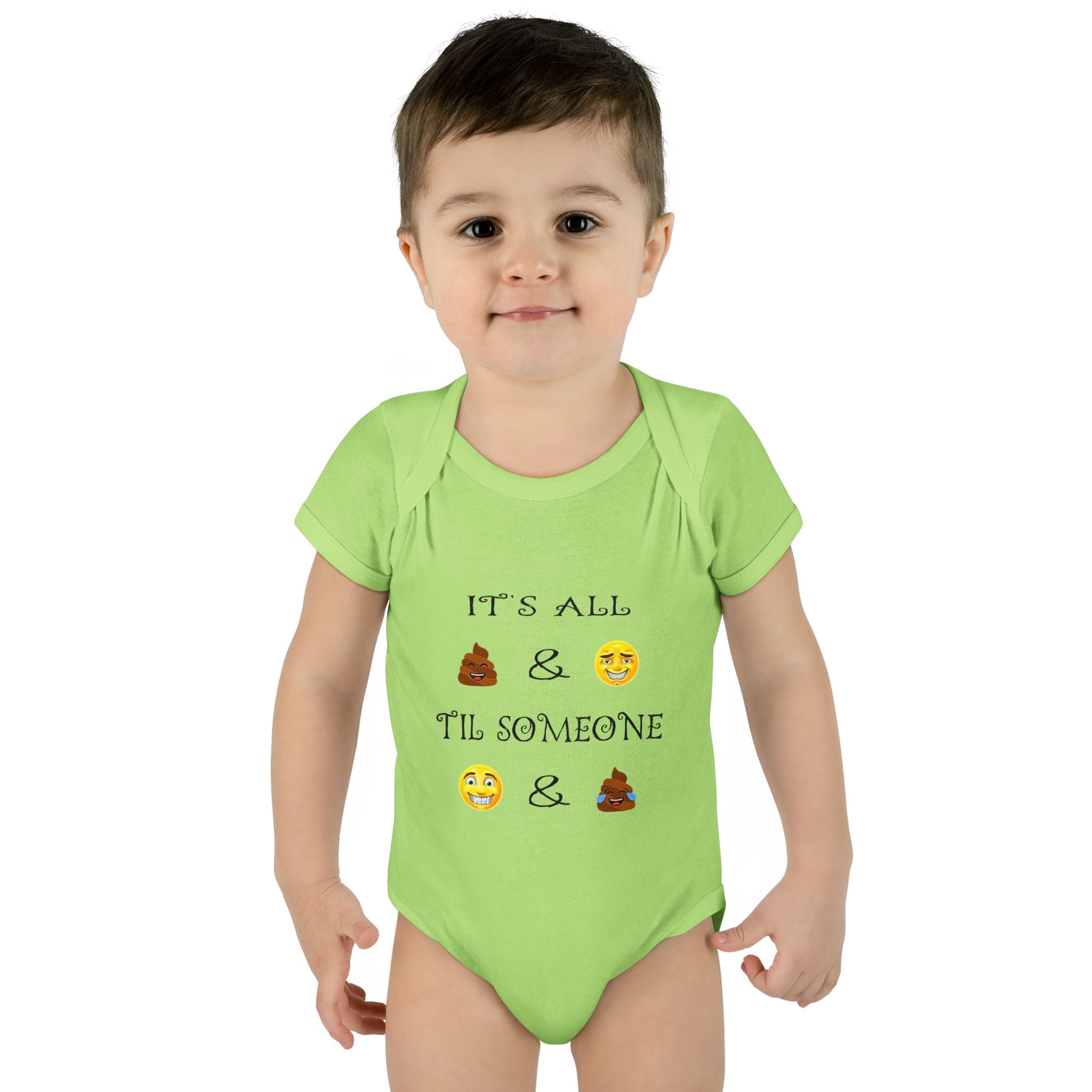 "It's All & 'Til Someone" Poop & Emoji Funny Baby Onesie