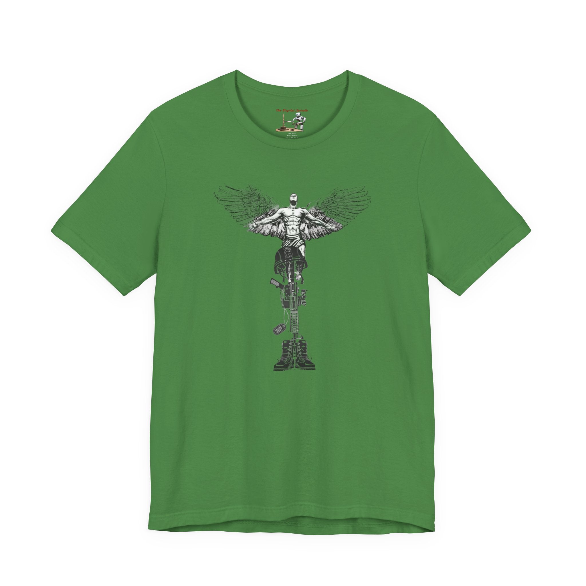 Veteran Tribute Tee — Fallen Soldier Cross with Winged Helmet & 'Forgotten Hero' Bench Back Design
