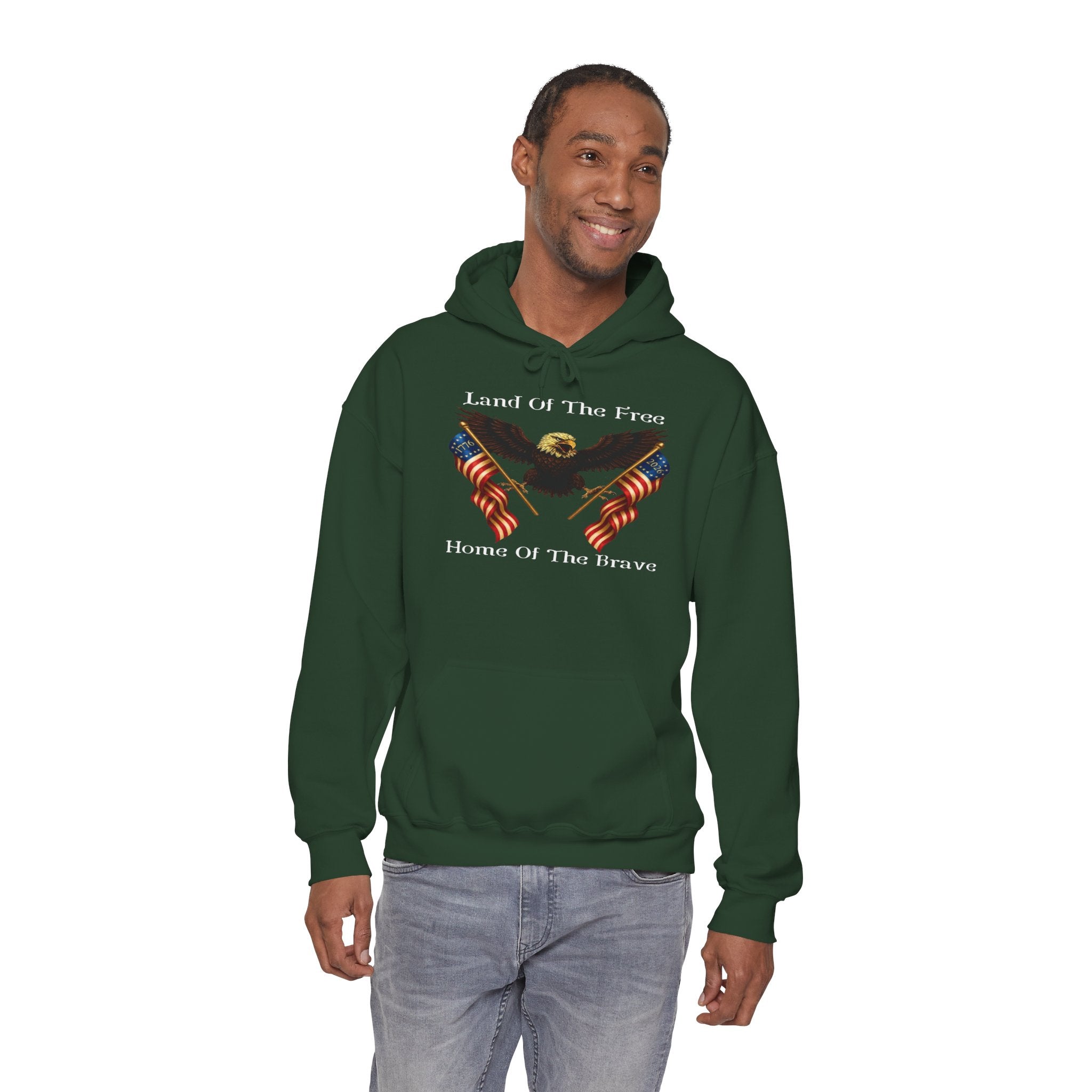 "Land of the Free, Home of the Brave" Hoodie - American Flag Eagle Sweatshirt