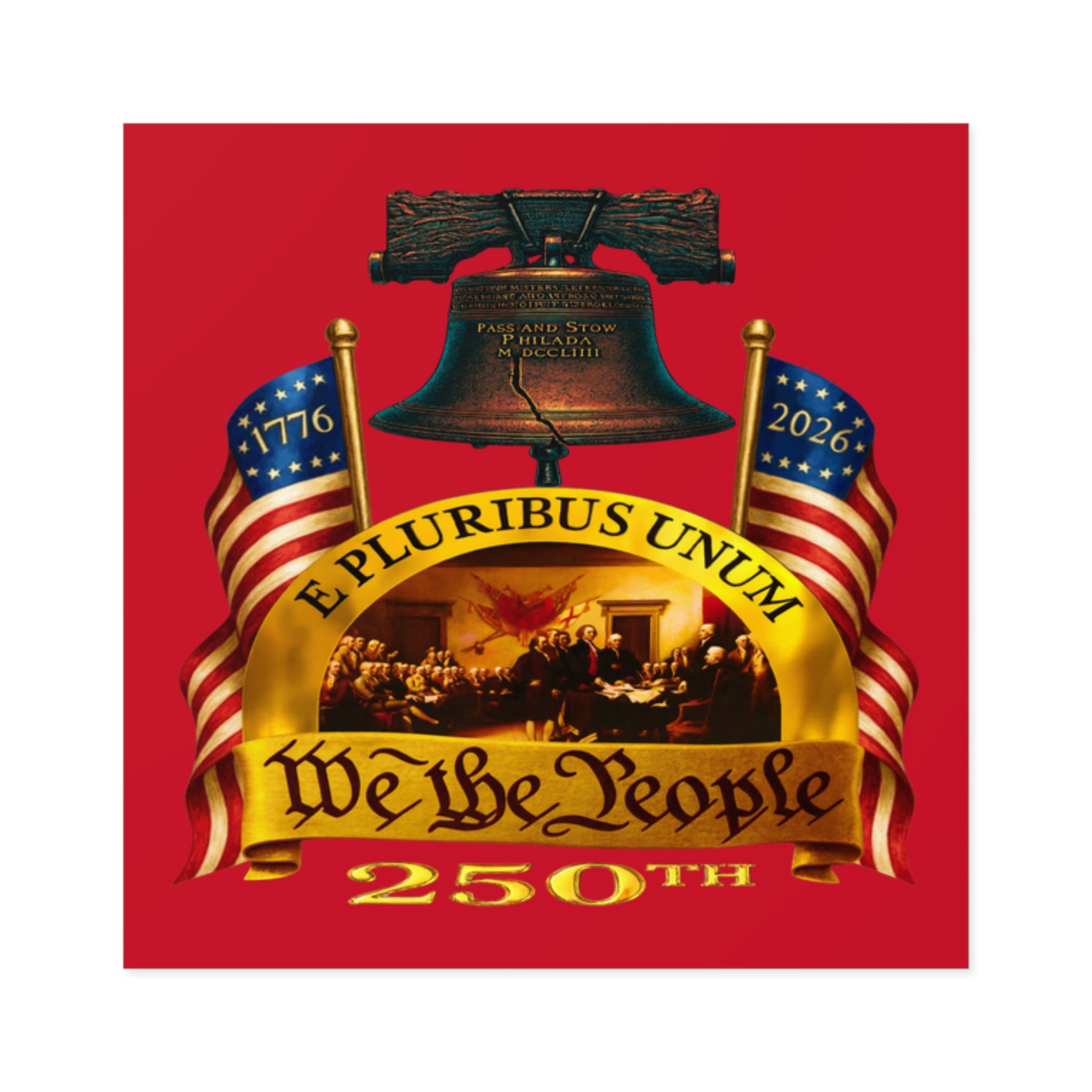 2" × 2" We the People 250th Anniversary Patriotic Square Sticker (Indoor/Outdoor)