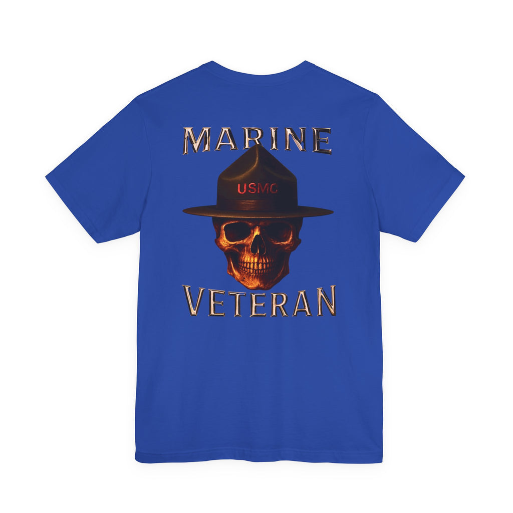 Marine Veteran Skull T‑Shirt — USMC Drill Instructor Hat Design