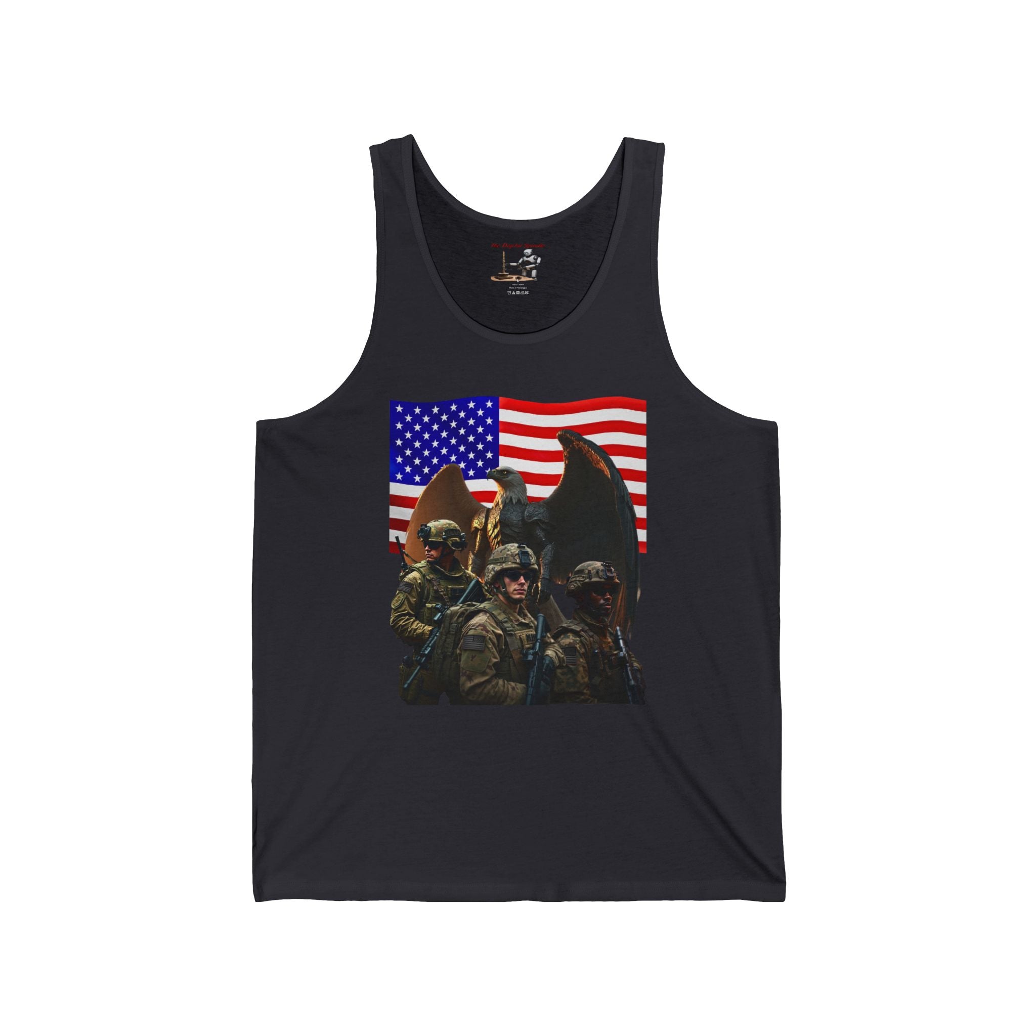 Eagle On Watch Tank Top – Soldiers with American Flag & Eagle Graphic