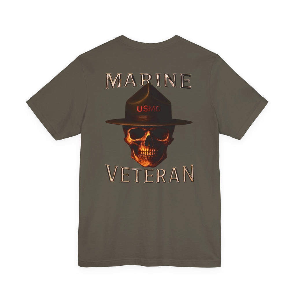 Marine Veteran Skull T‑Shirt — USMC Drill Instructor Hat Design