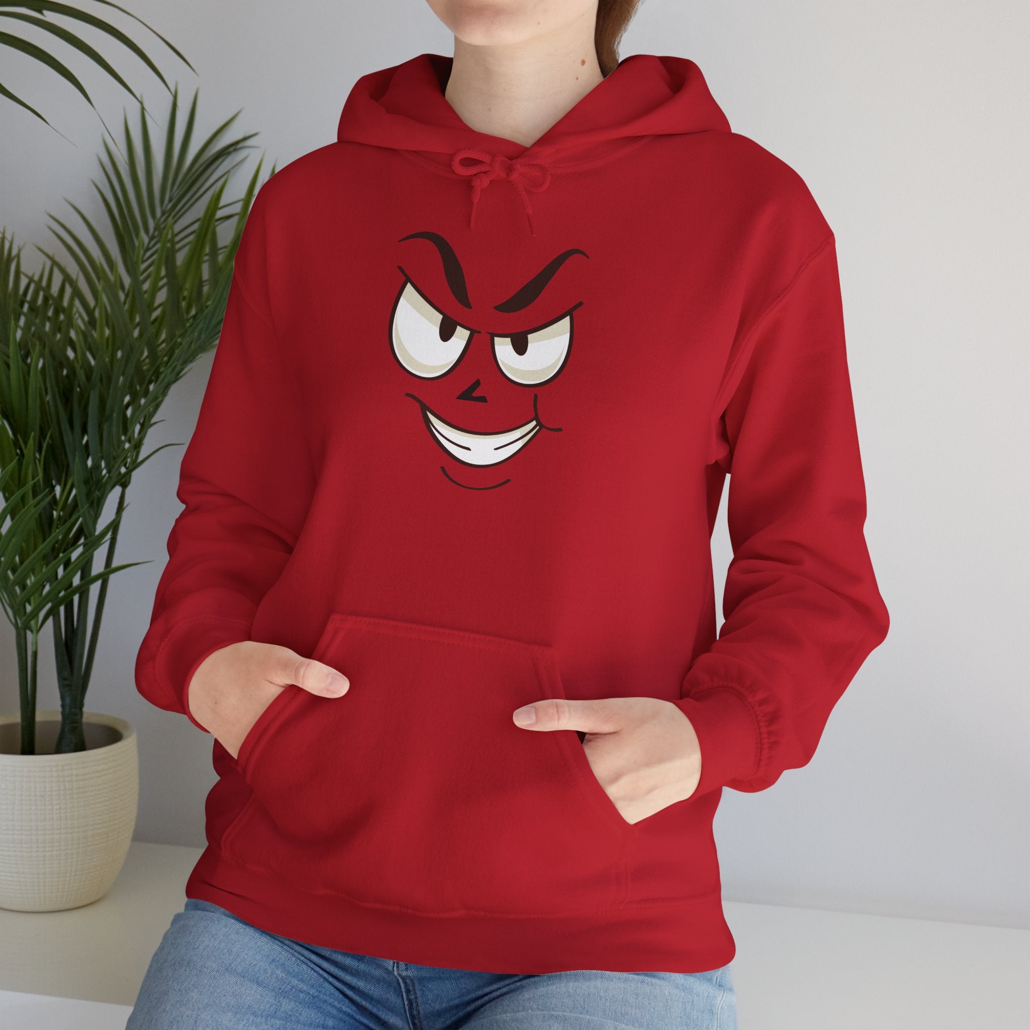 slightly mischievous Cartoon Face Hoodie - Edgy Minimal Graphic Sweatshirt
