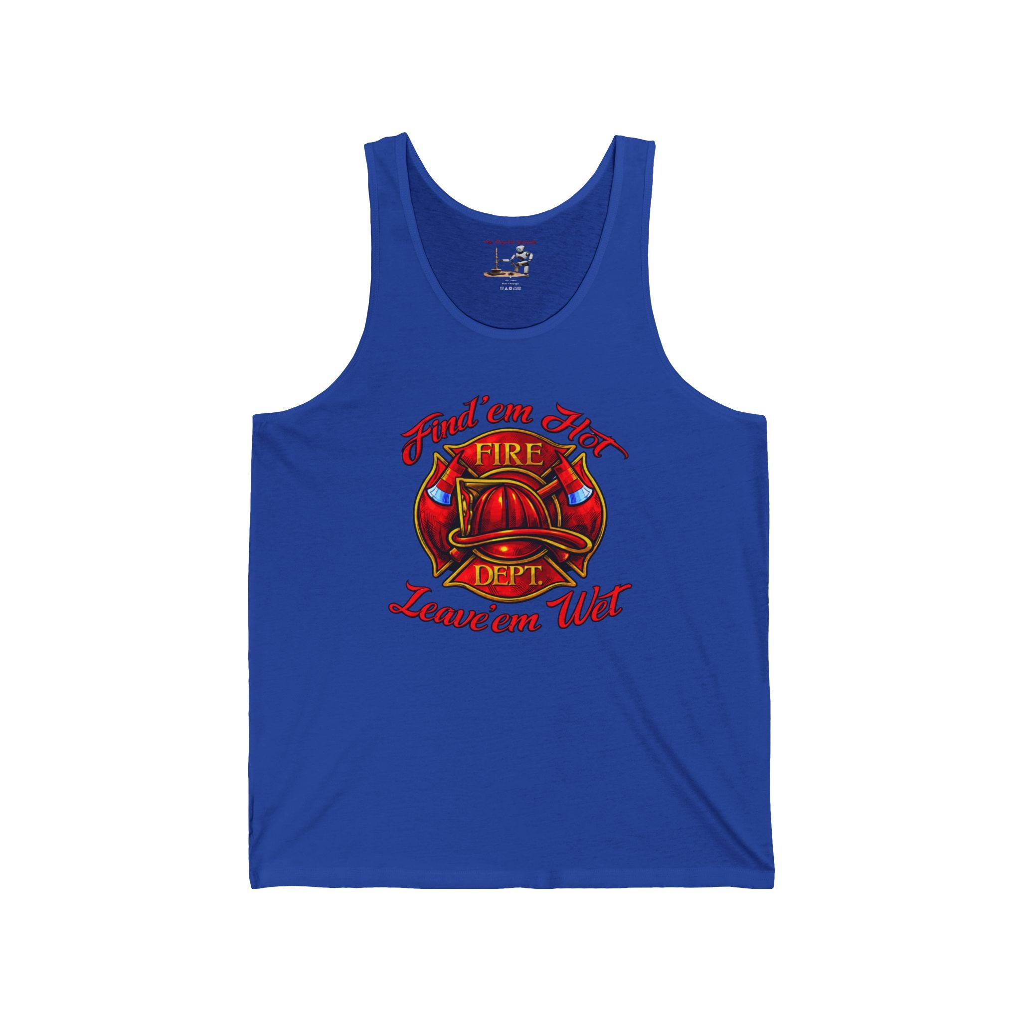 Firefighter Helmet Tank Top - "Find 'em Hot, Leave 'em Wet" Graphic