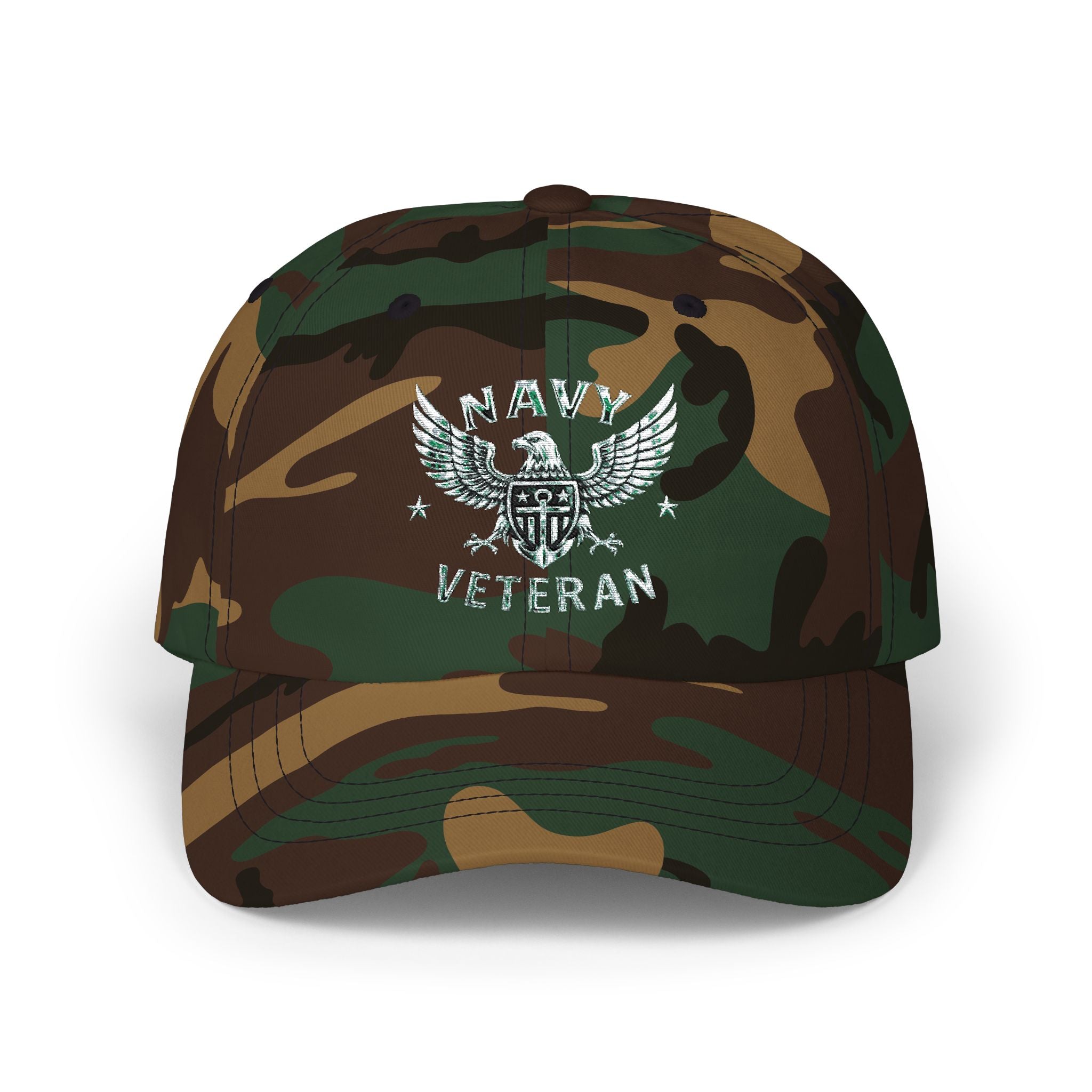 Navy Veteran Classic Dad Cap – Distressed Eagle & Shield Embroidered Hat