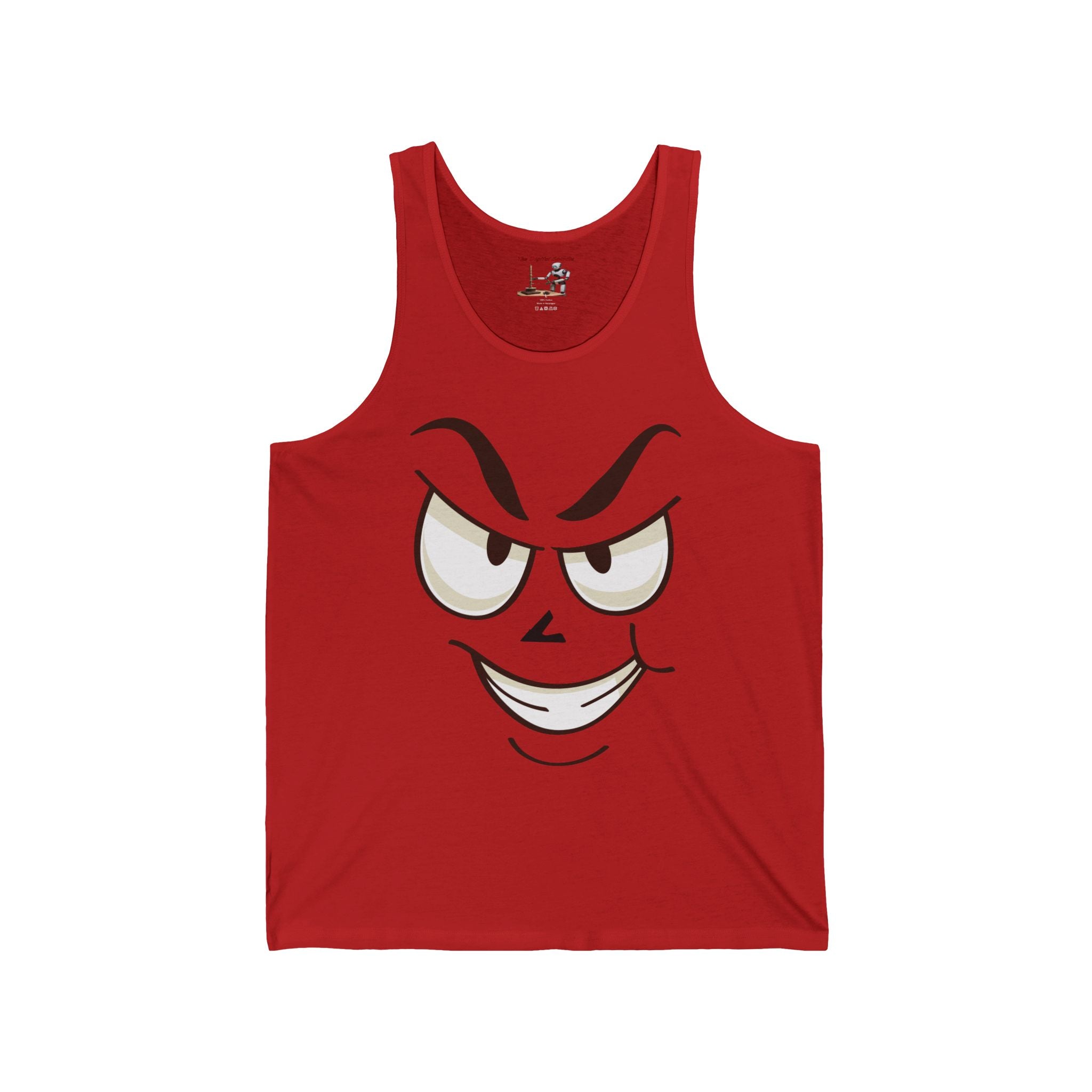 Mischievous Smirk Face Tank Top — Funny Cartoon Expression Graphic Tank