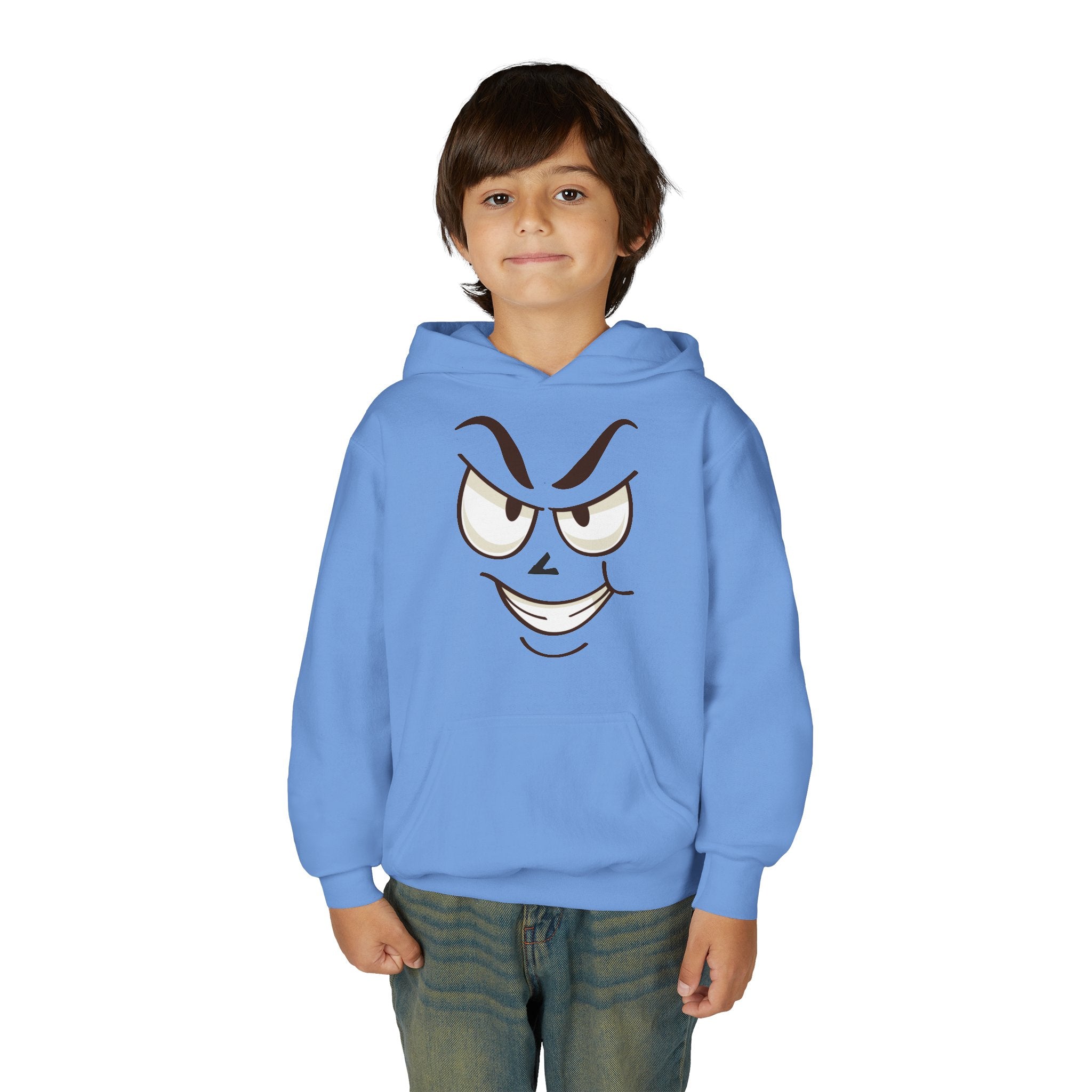 Youth Hoodie with Mischievous Face Graphic