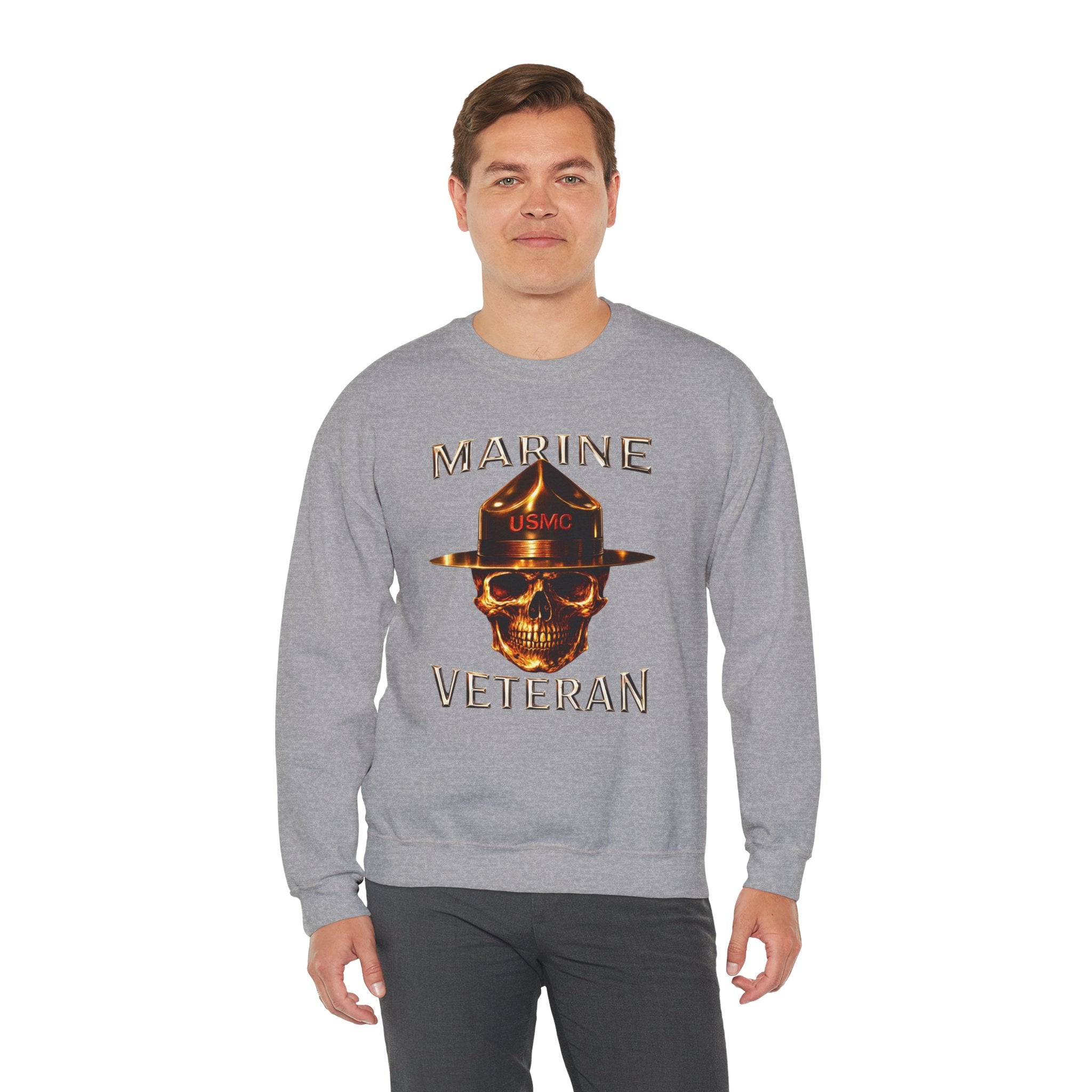 Marine Veteran Sweatshirt - USMC Skull Drill Instructor Crewneck