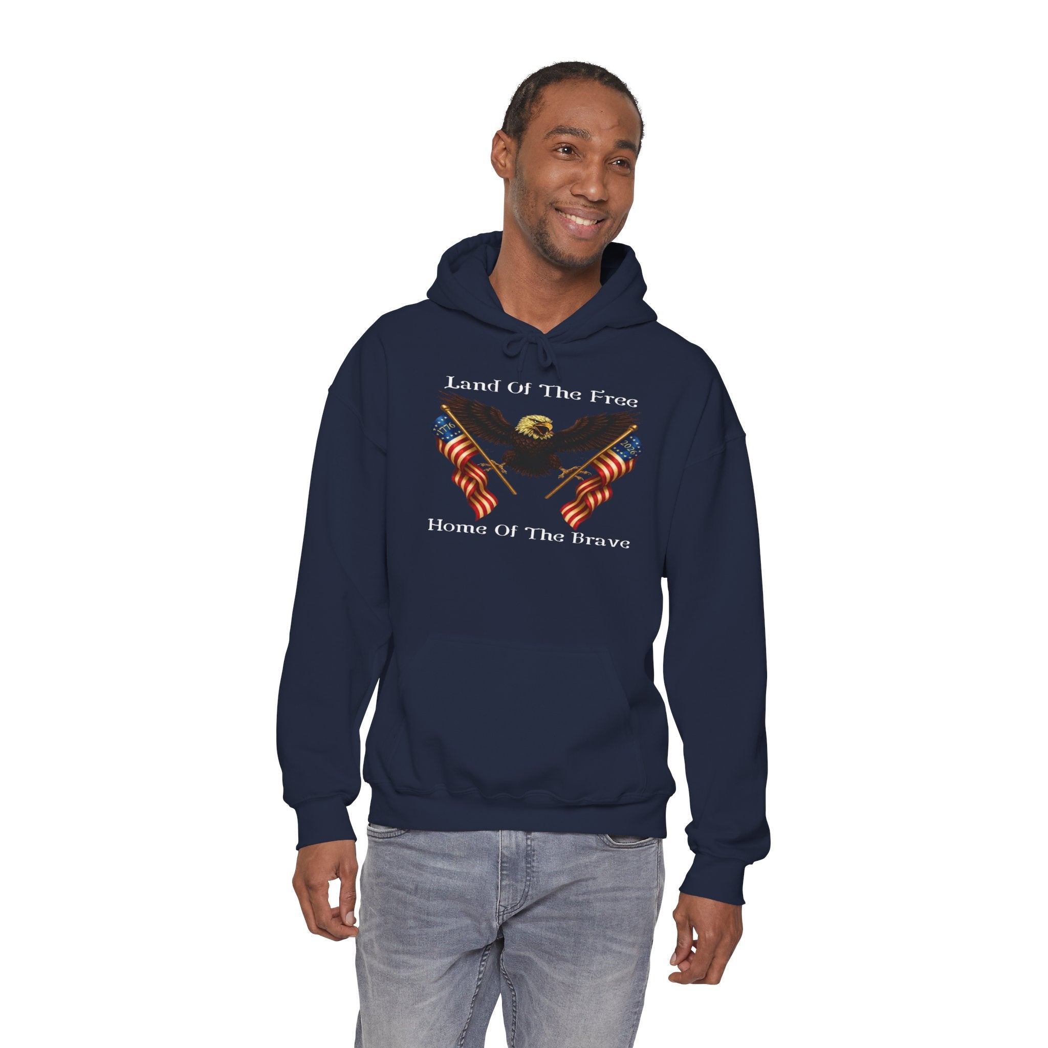 "Land of the Free, Home of the Brave" Hoodie - American Flag Eagle Sweatshirt