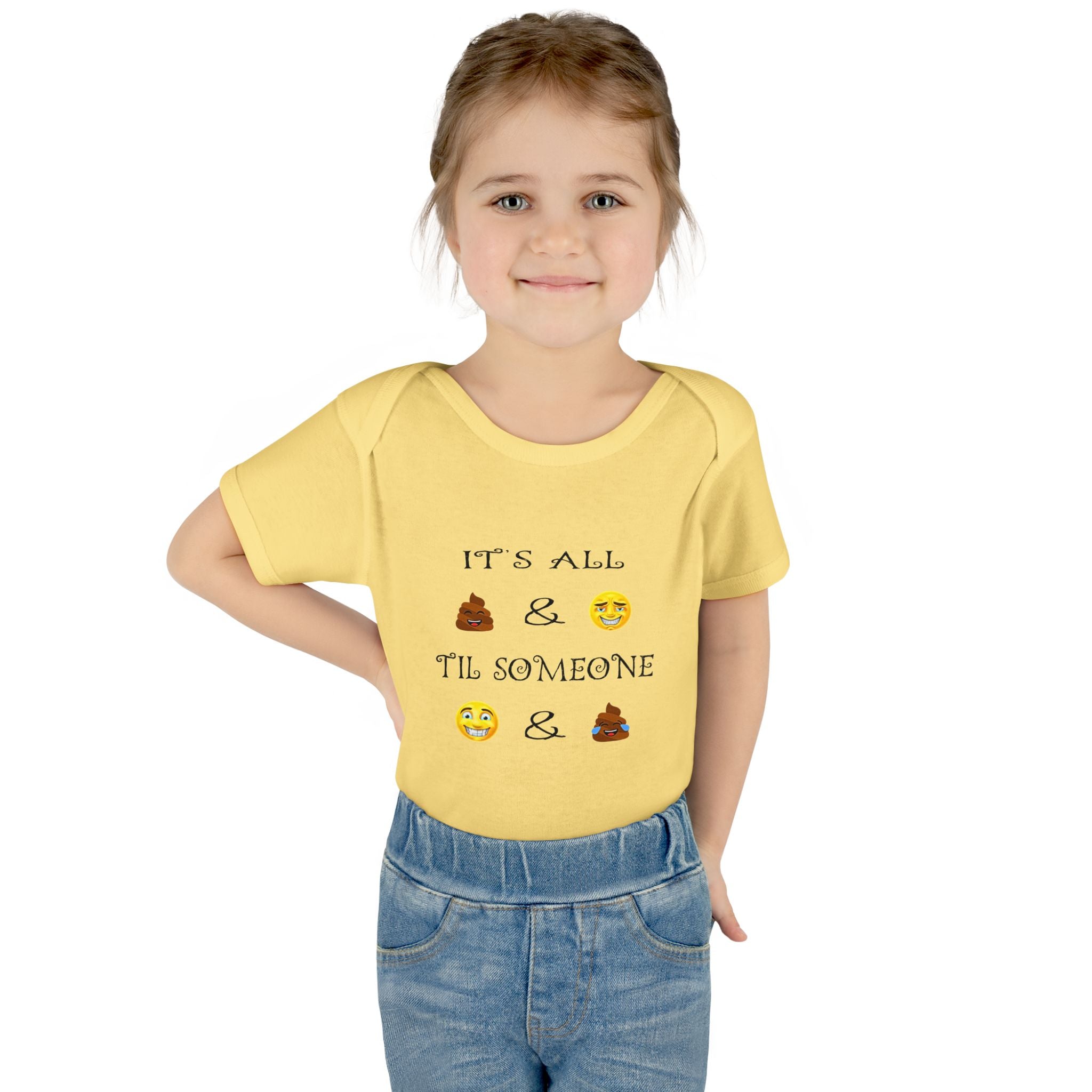"It's All & 'Til Someone" Poop & Emoji Funny Baby Onesie