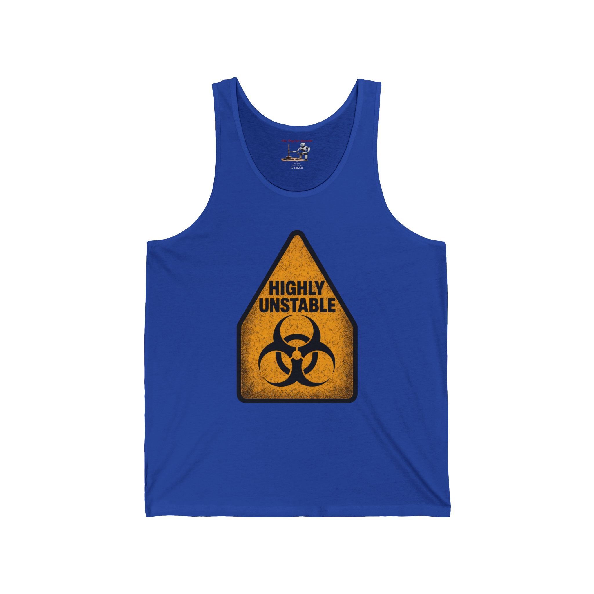 Highly Unstable Biohazard Tank Top – Funny Warning Graphic Muscle Tee
