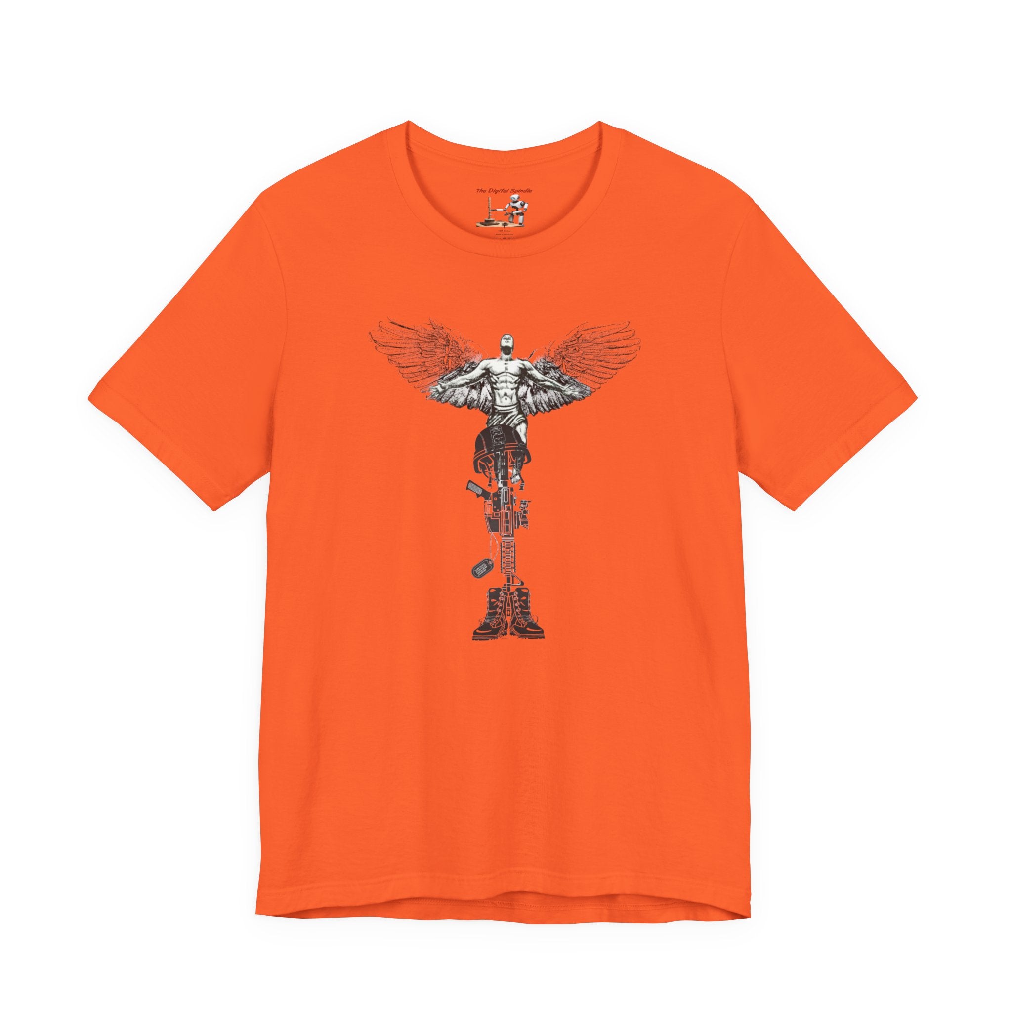 Veteran Tribute Tee — Fallen Soldier Cross with Winged Helmet & 'Forgotten Hero' Bench Back Design