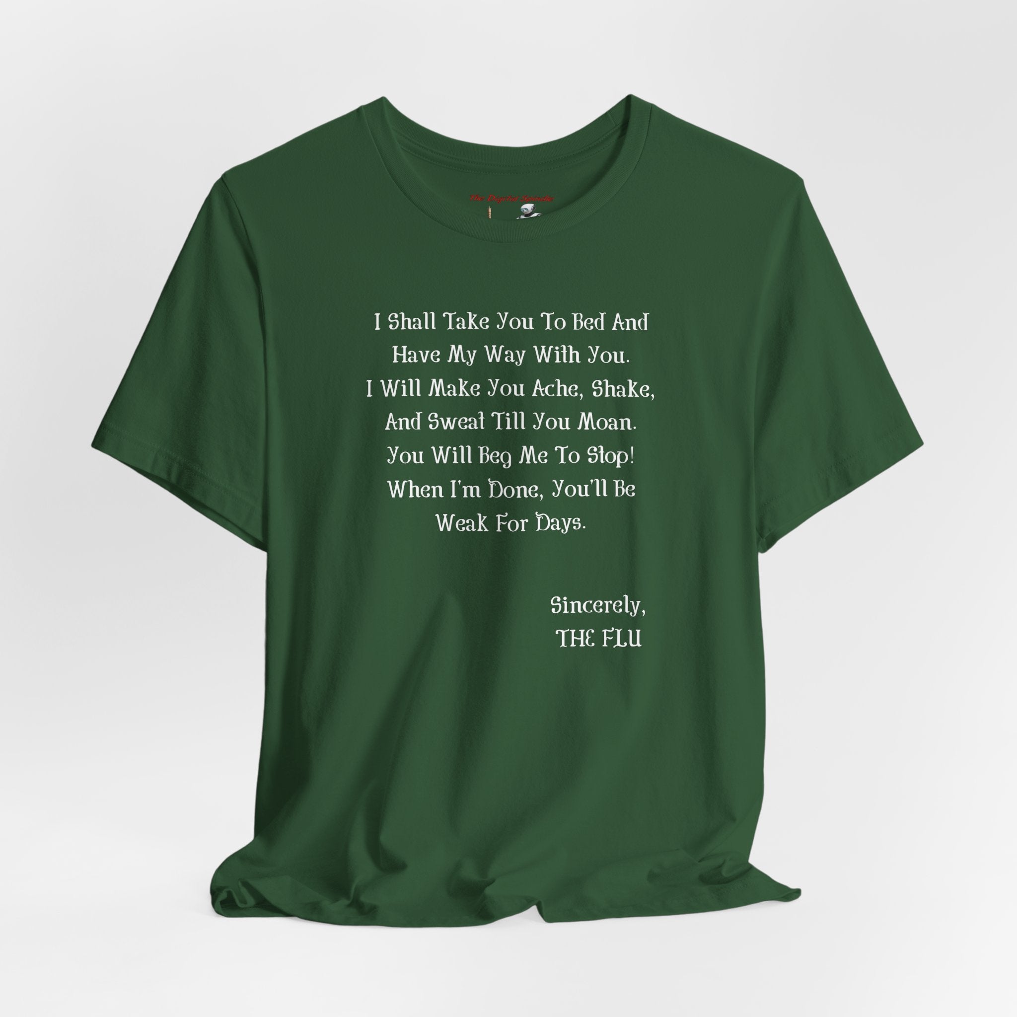 'Sincerely, The Flu' Funny Illness Quote Tee — Novelty Black T-Shirt