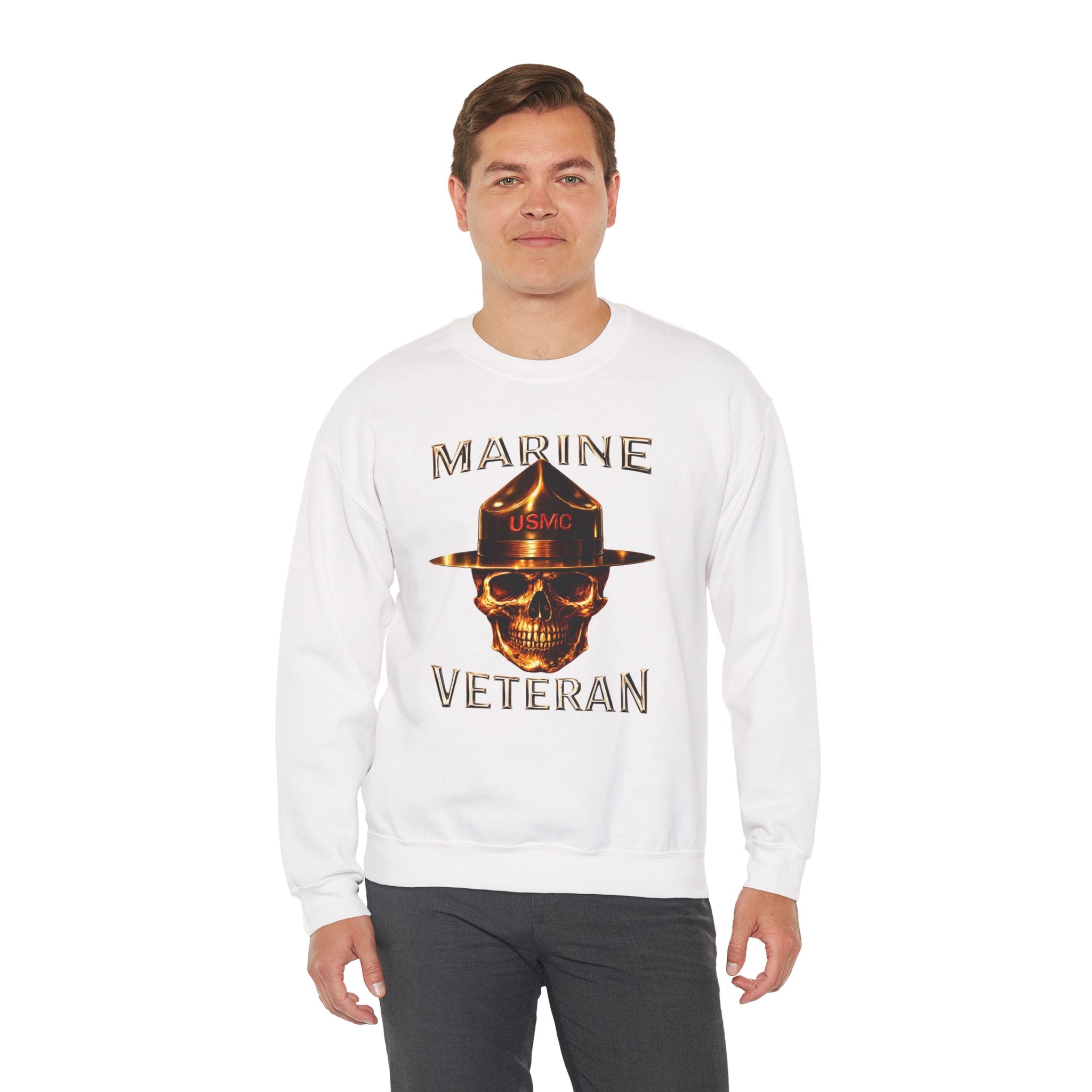 Marine Veteran Sweatshirt - USMC Skull Drill Instructor Crewneck