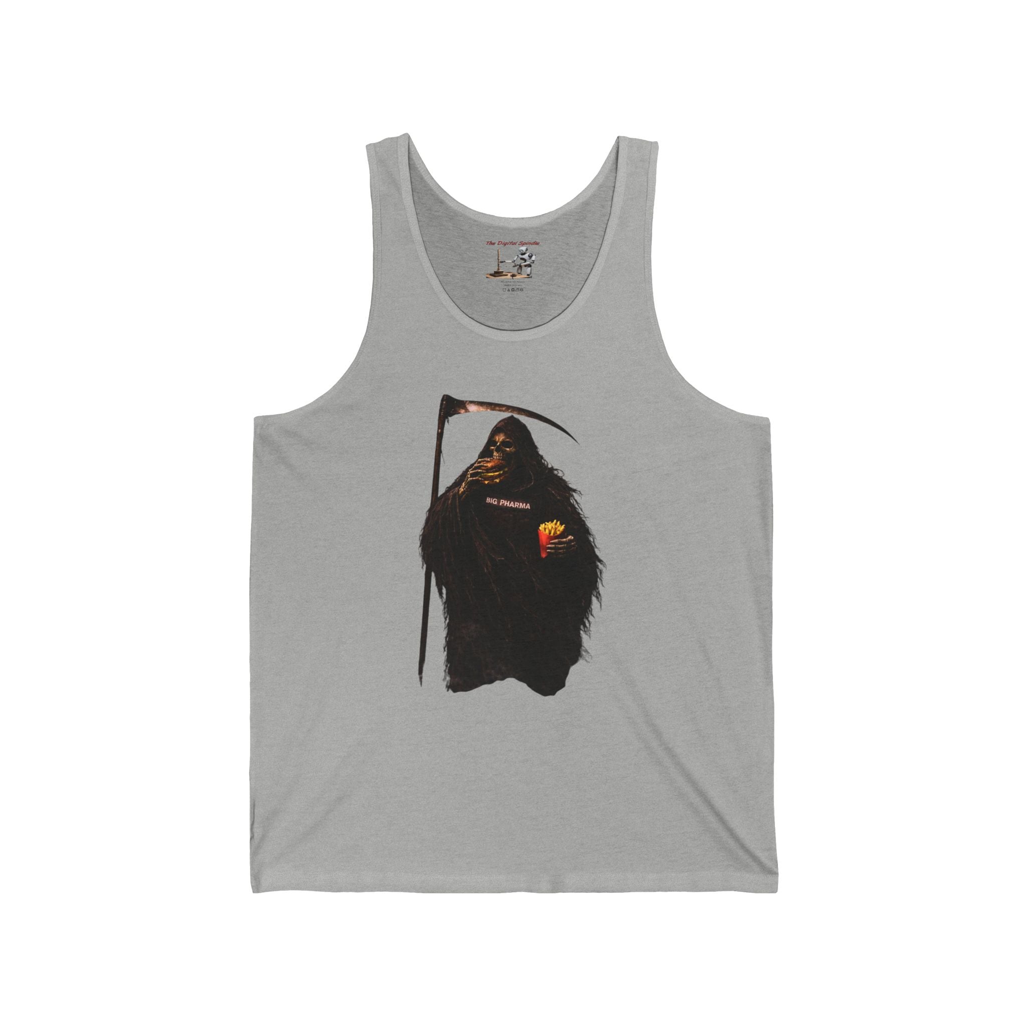 Grim Reaper Graphic Tank – Dark Humor Scythe & Candy Design