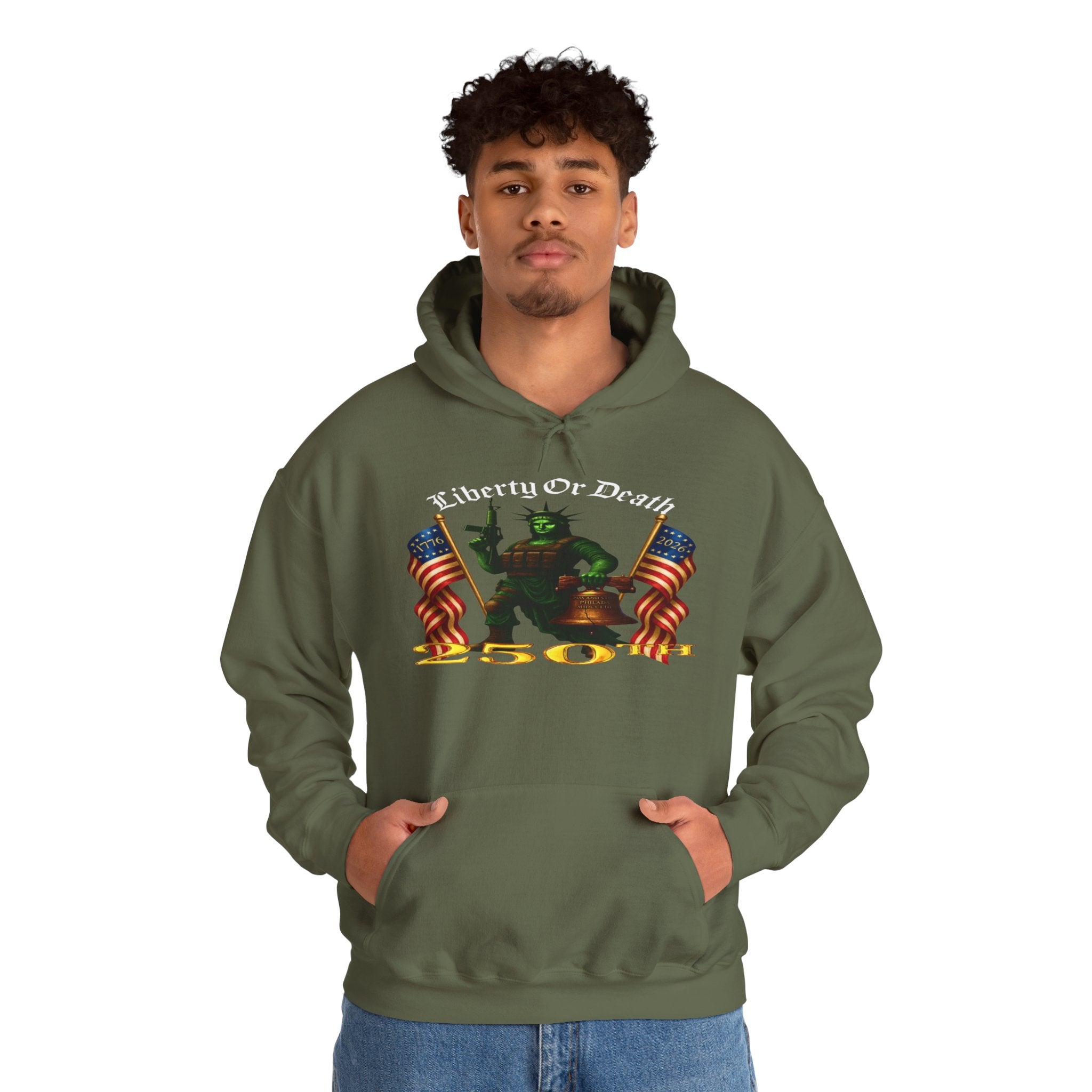 Liberty Or Death 50 Hoodie - Patriotic American Flag Skeleton Graphic Pullover
