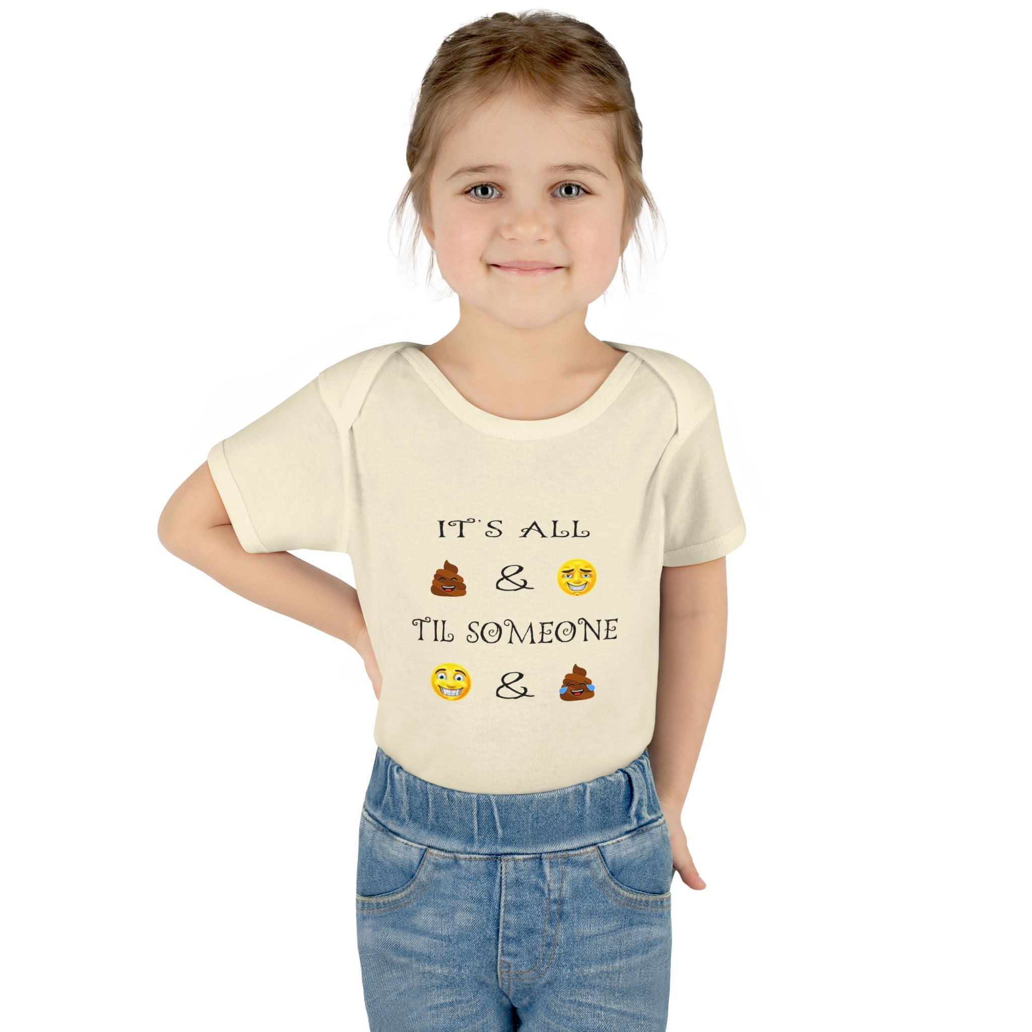"It's All & 'Til Someone" Poop & Emoji Funny Baby Onesie