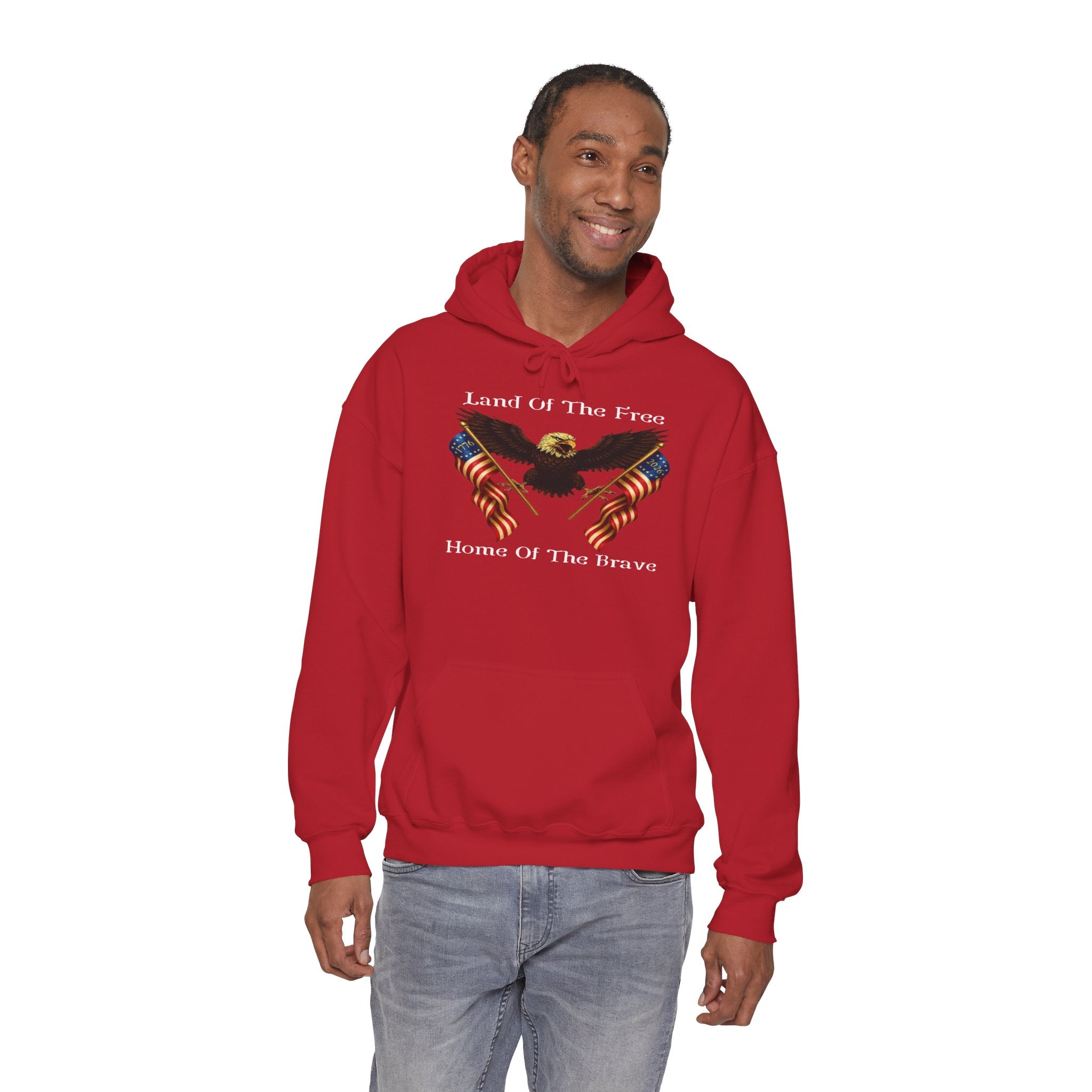 "Land of the Free, Home of the Brave" Hoodie - American Flag Eagle Sweatshirt