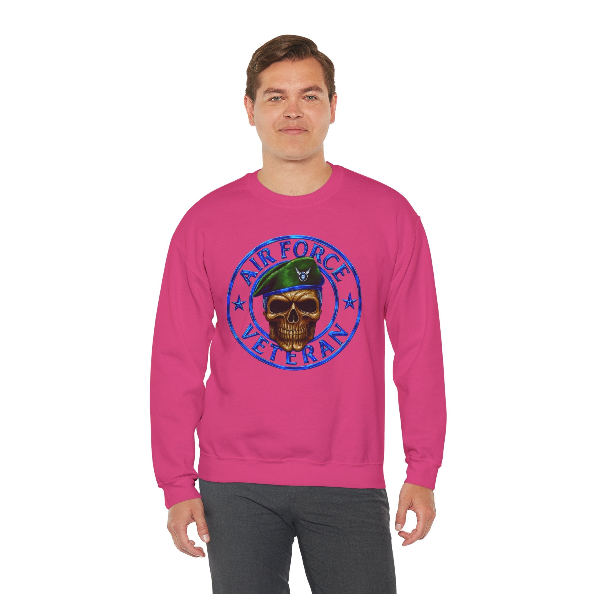 Air Force Veteran Skull Crewneck Sweatshirt — Military Veteran Pride Pullover