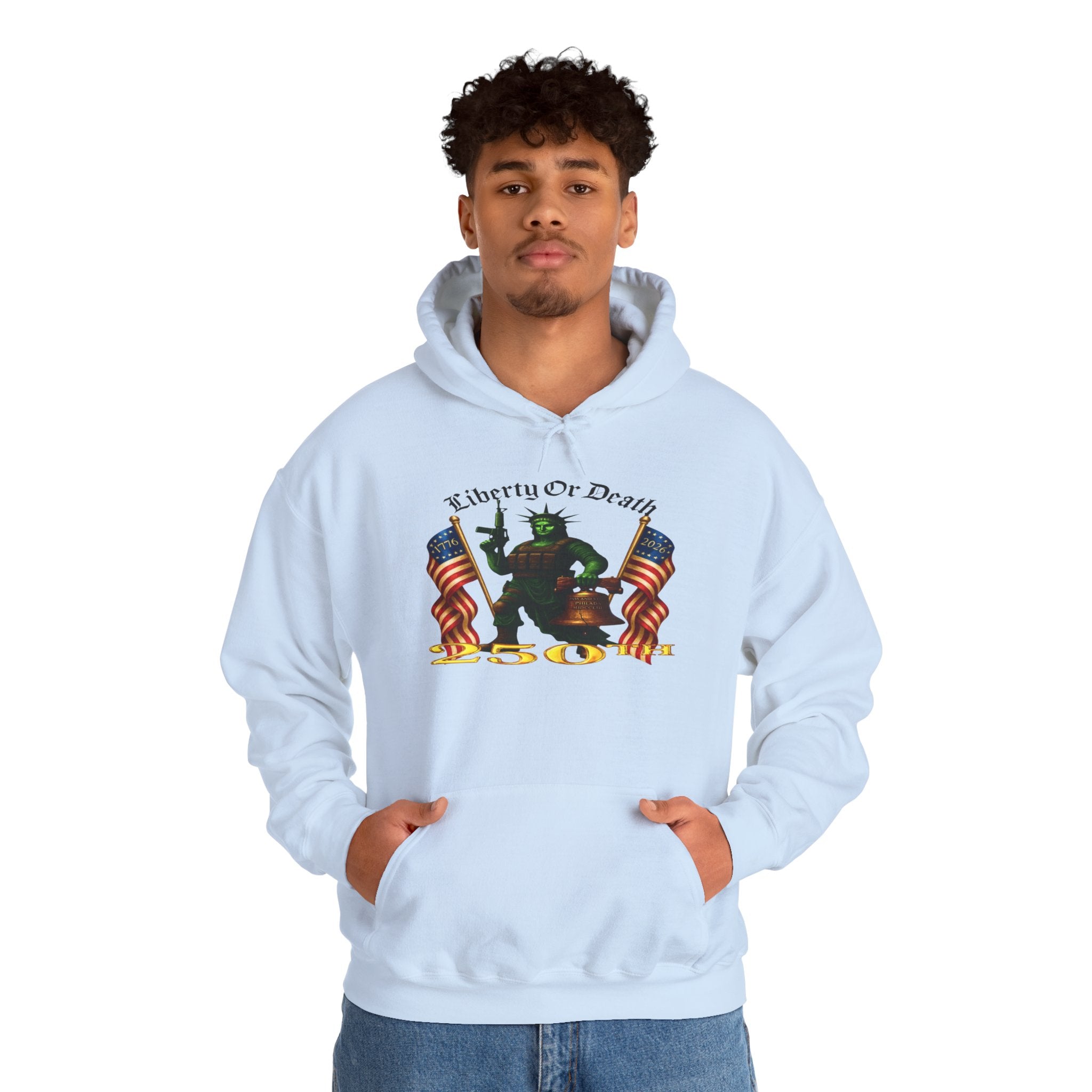 Liberty or Death Hoodie - Patriotic Statue of Liberty Design with American Flags