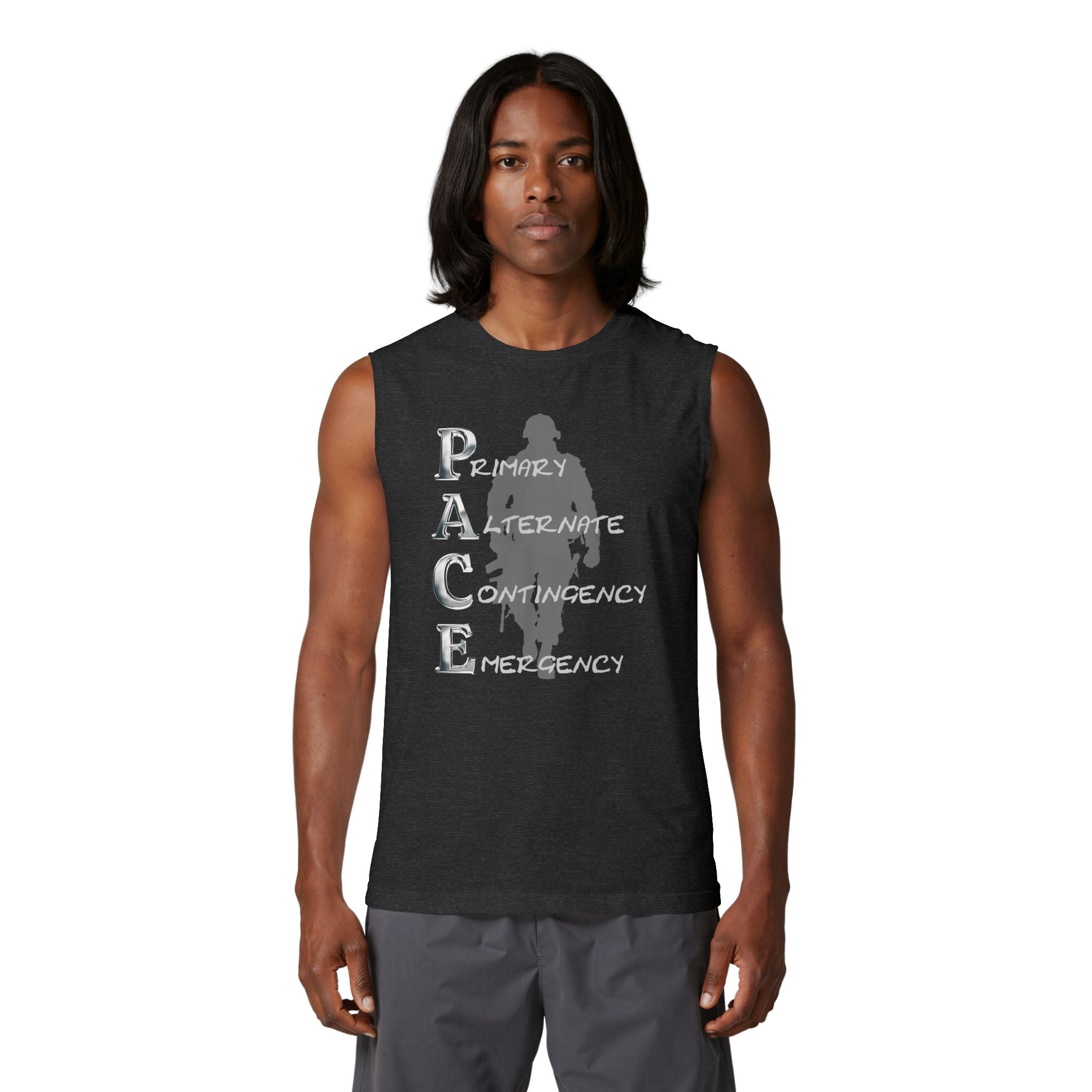 PACE Soldier Silhouette Muscle Tank — Military Remembrance Graphic Tank Top