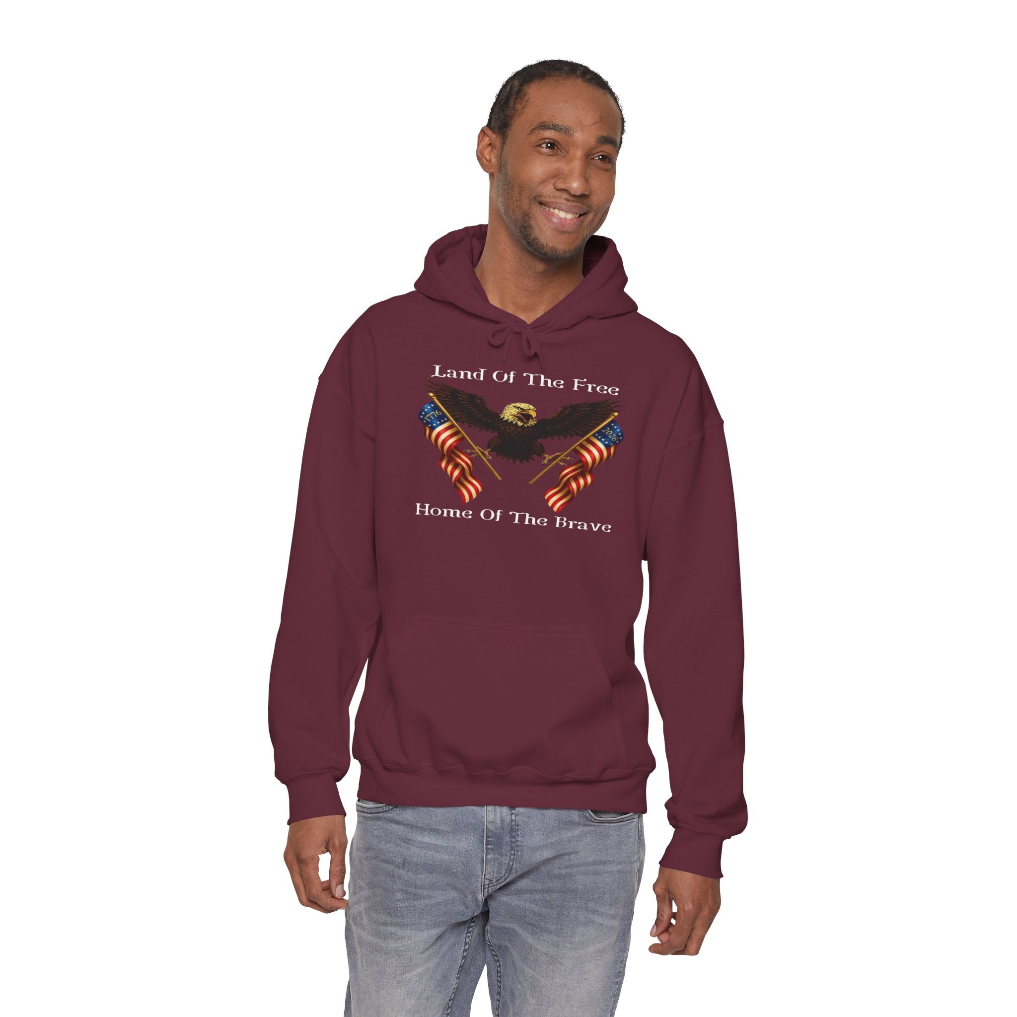 "Land of the Free, Home of the Brave" Hoodie - American Flag Eagle Sweatshirt