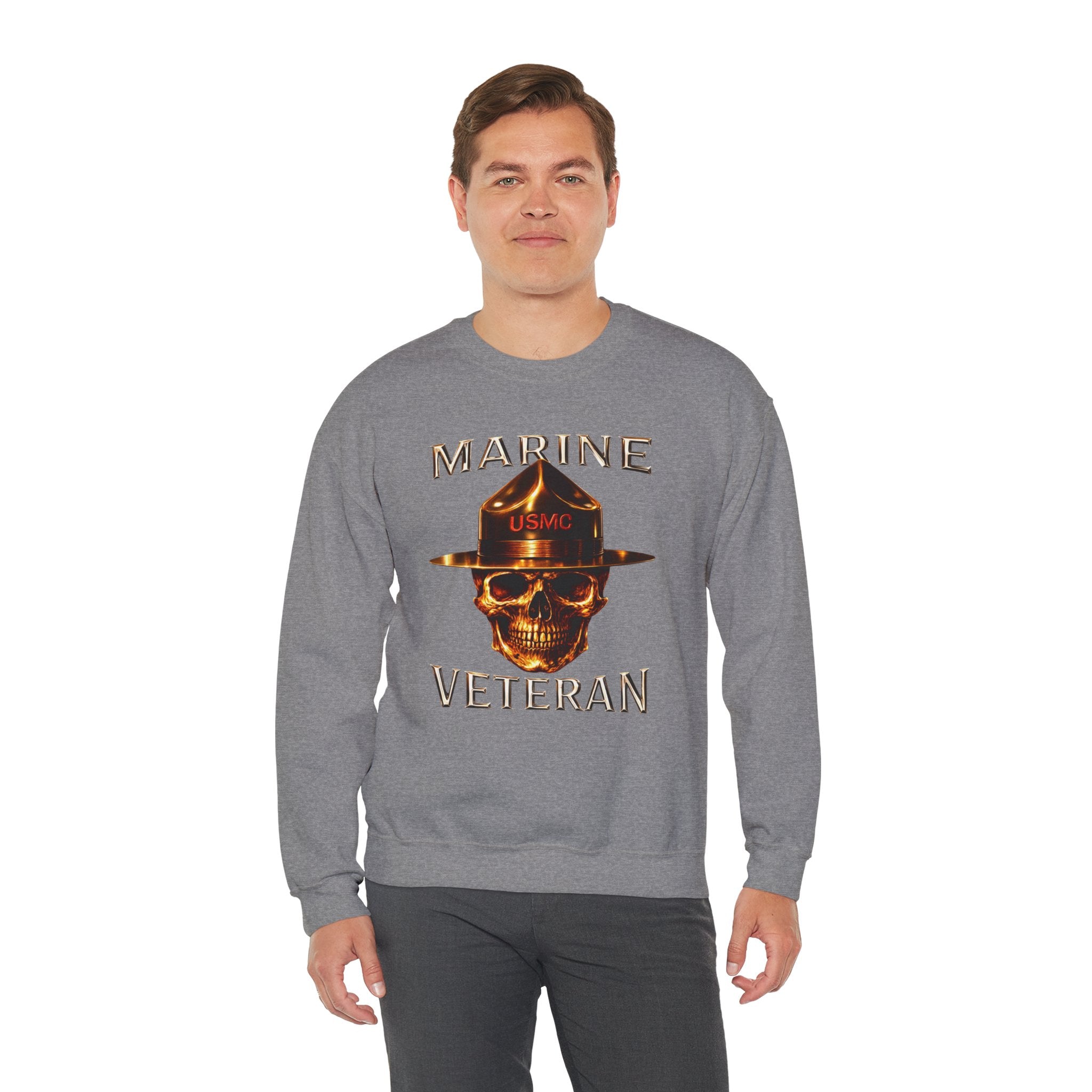 Marine Veteran Sweatshirt - USMC Skull Drill Instructor Crewneck
