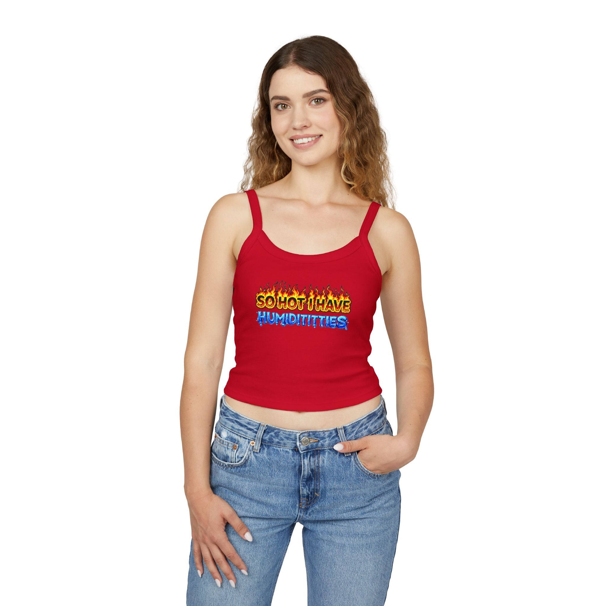 Spaghetti Strap Tank Top — "So Hot I Have Humiditties" Flame & Ice Graphic