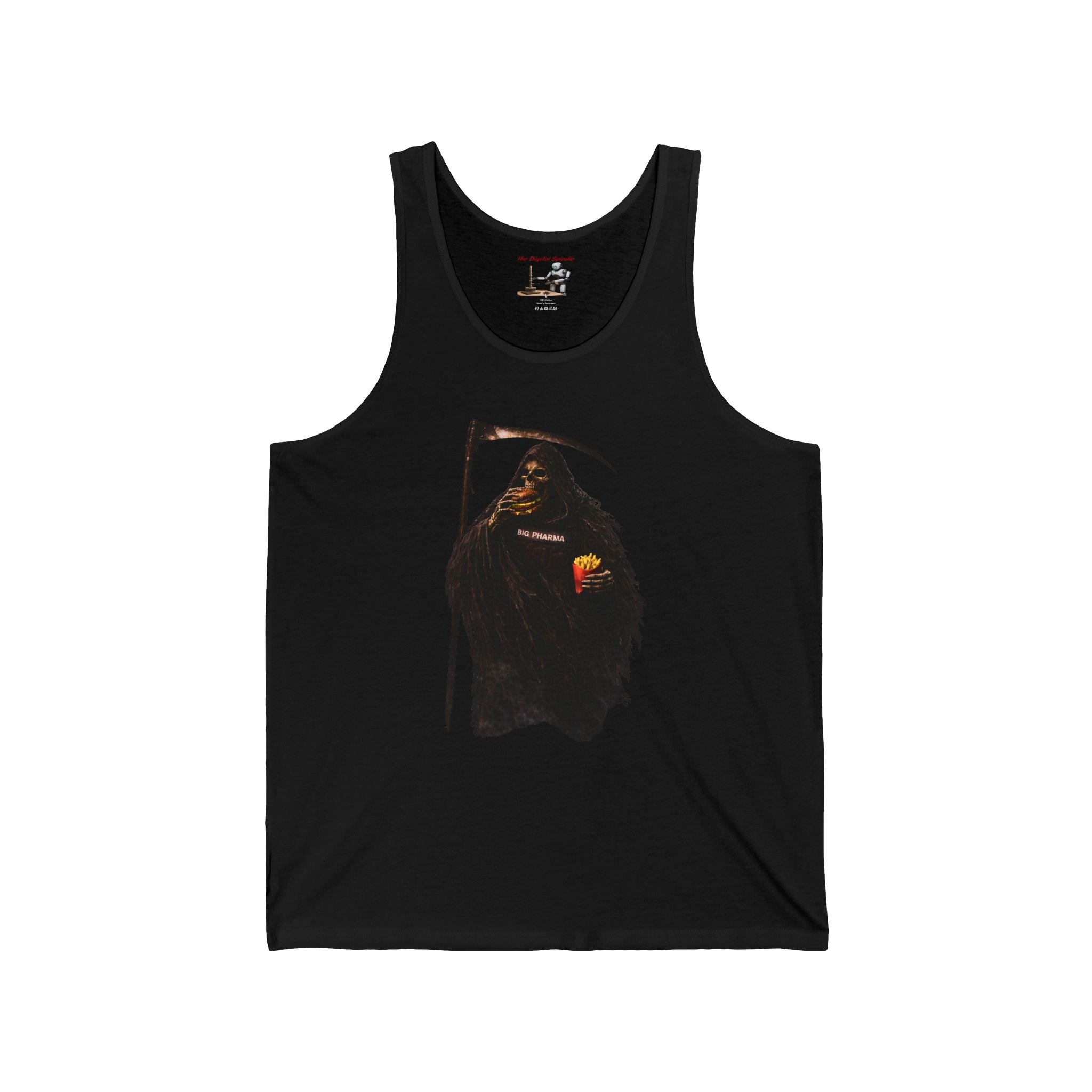 Grim Reaper Graphic Tank – Dark Humor Scythe & Candy Design