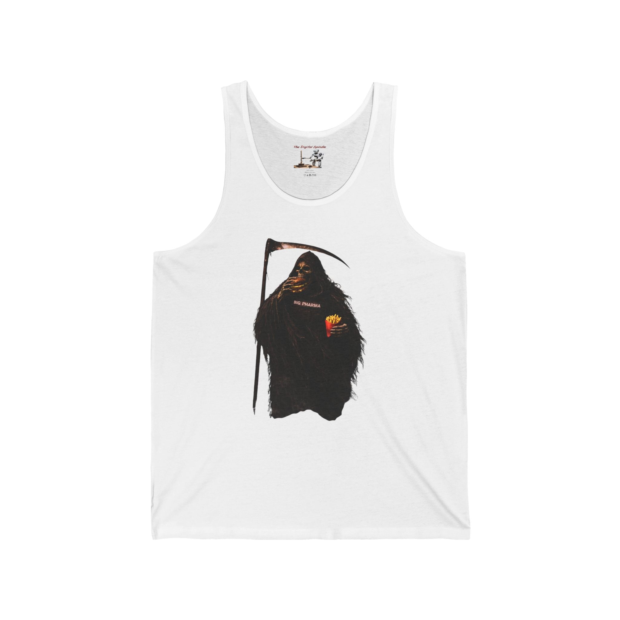 Grim Reaper Graphic Tank – Dark Humor Scythe & Candy Design