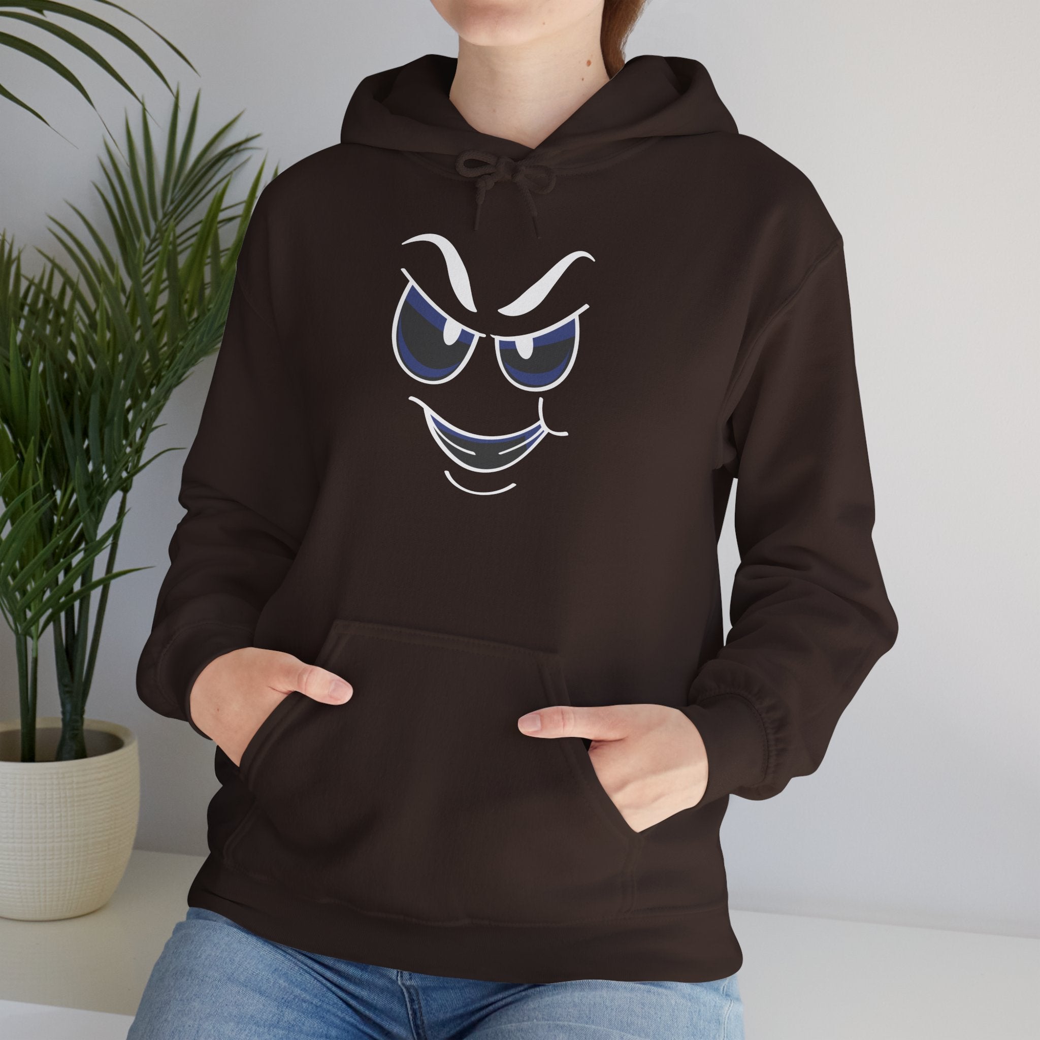 slightly mischievous Face Hoodie — Cool Grin Graphic Pullover
