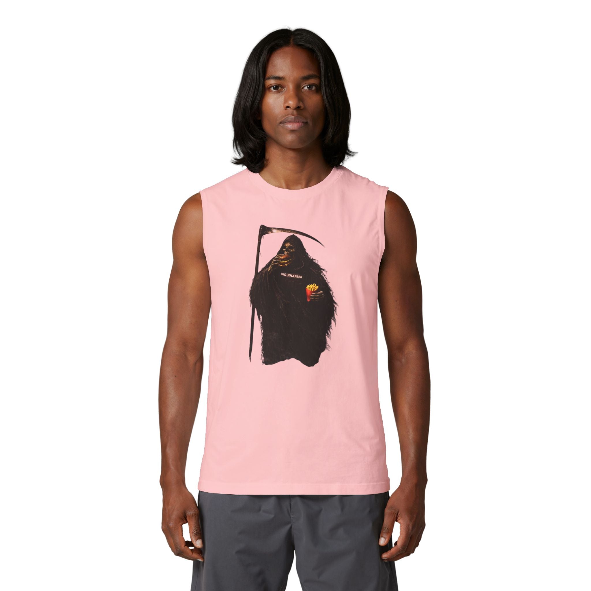 Grim Reaper Graphic Muscle Tank — Dark Scythe Illustration Tee