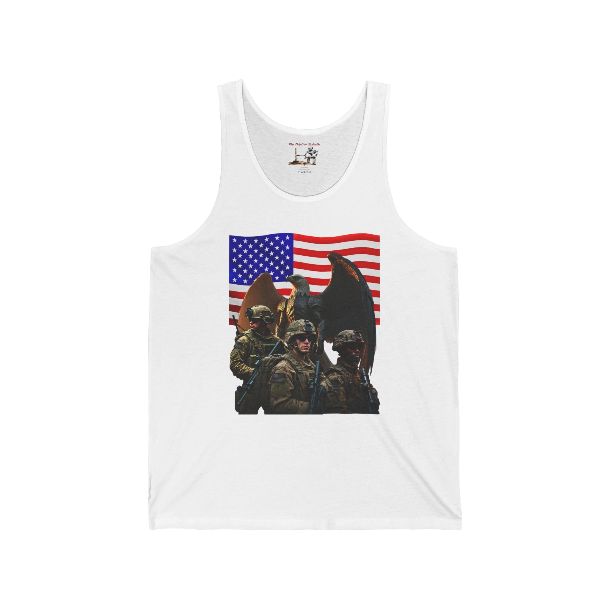 Eagle On Watch Tank Top – Soldiers with American Flag & Eagle Graphic