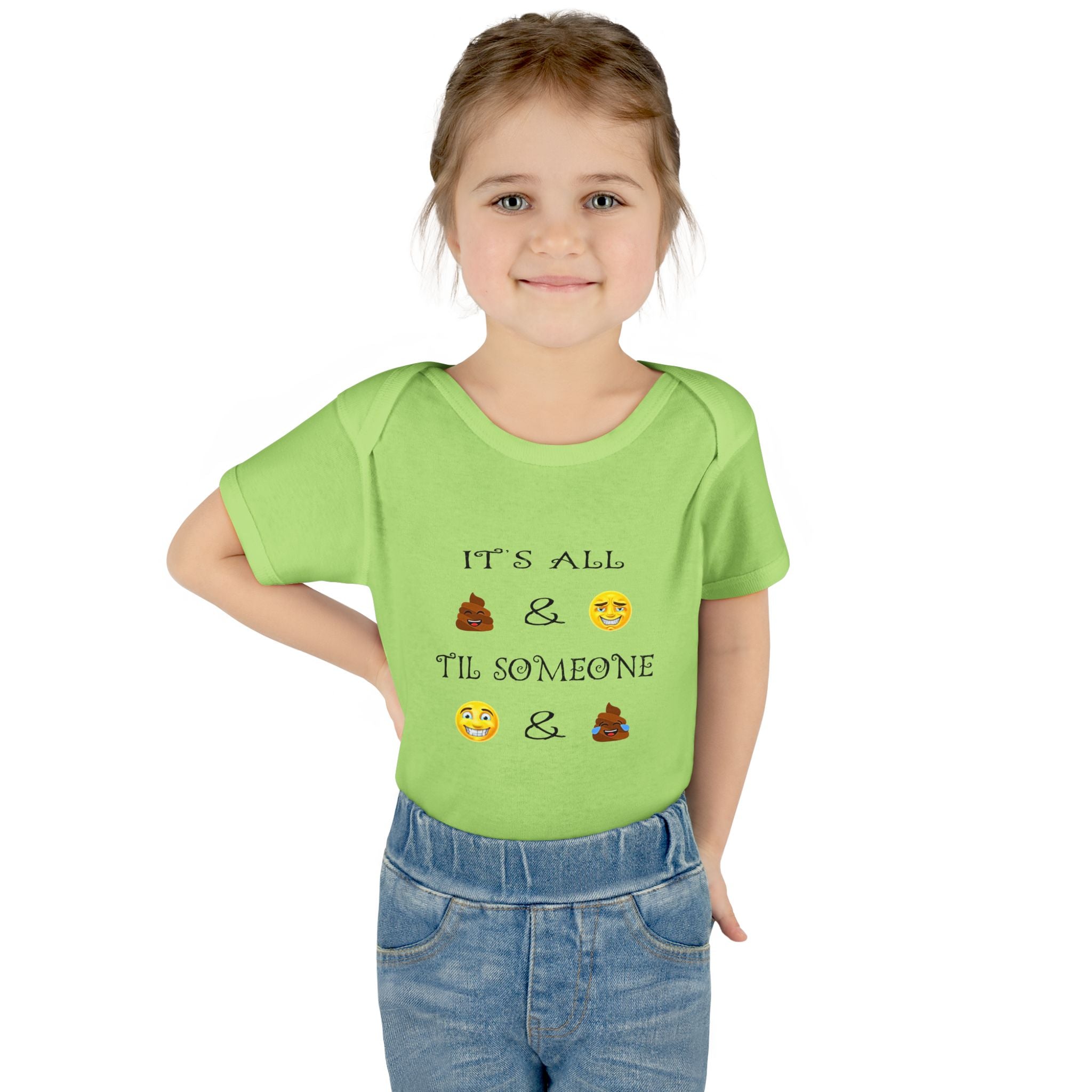 "It's All & 'Til Someone" Poop & Emoji Funny Baby Onesie
