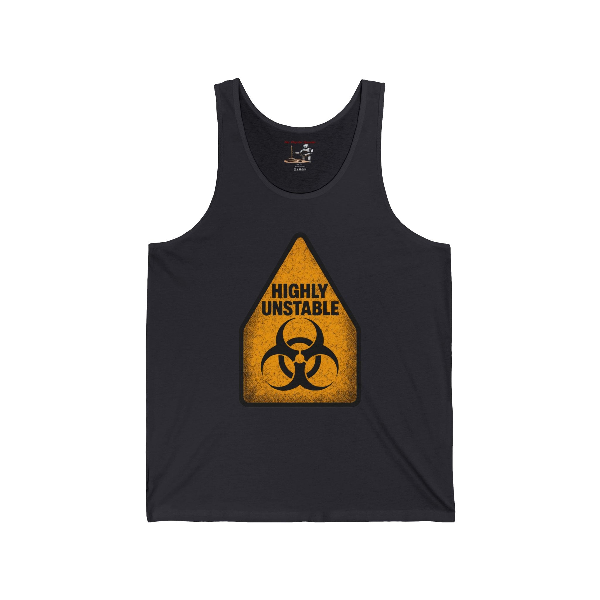 Highly Unstable Biohazard Tank Top – Funny Warning Graphic Muscle Tee