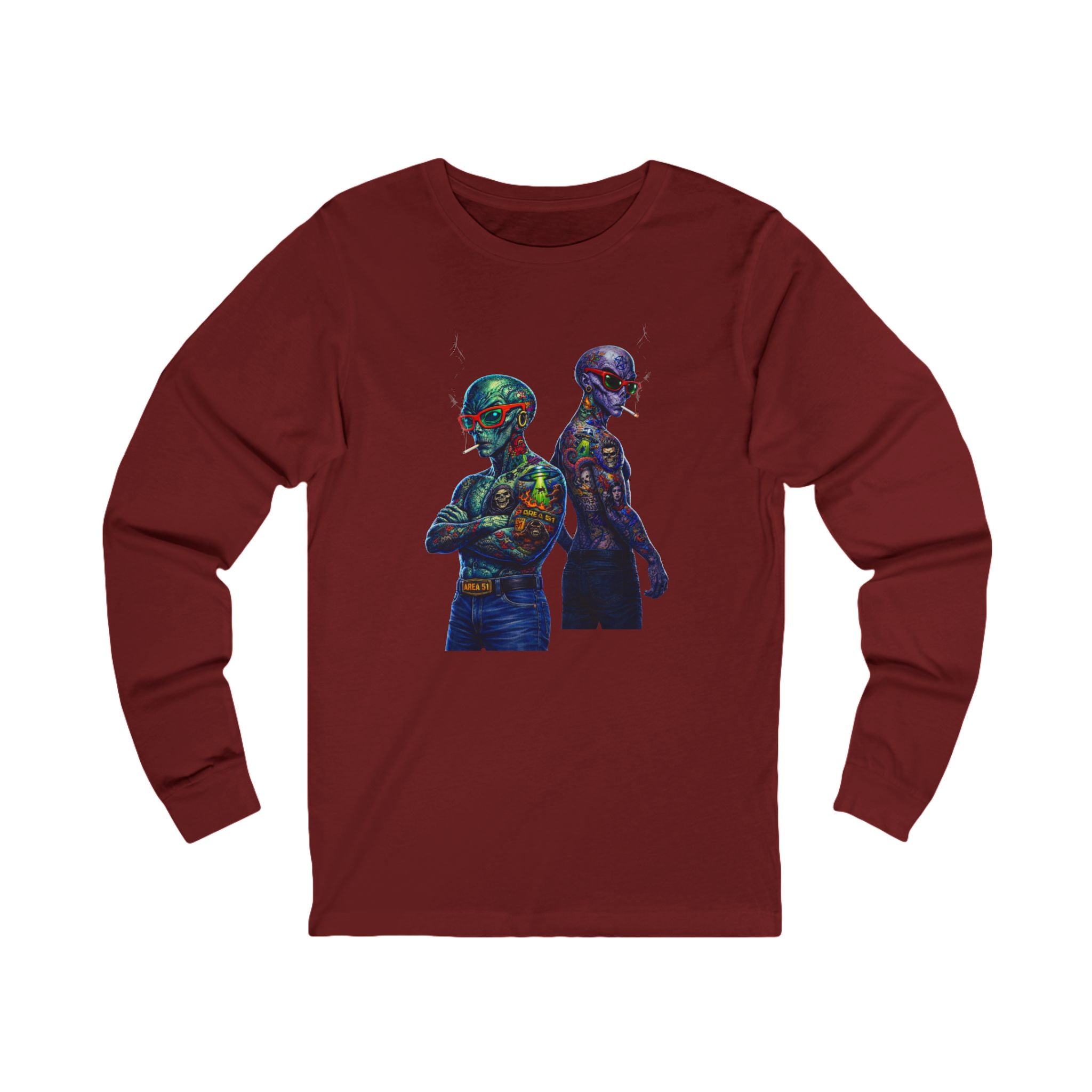 Psychedelic Alien Art Long Sleeve Tee — Colorful Cosmic Duo Graphic