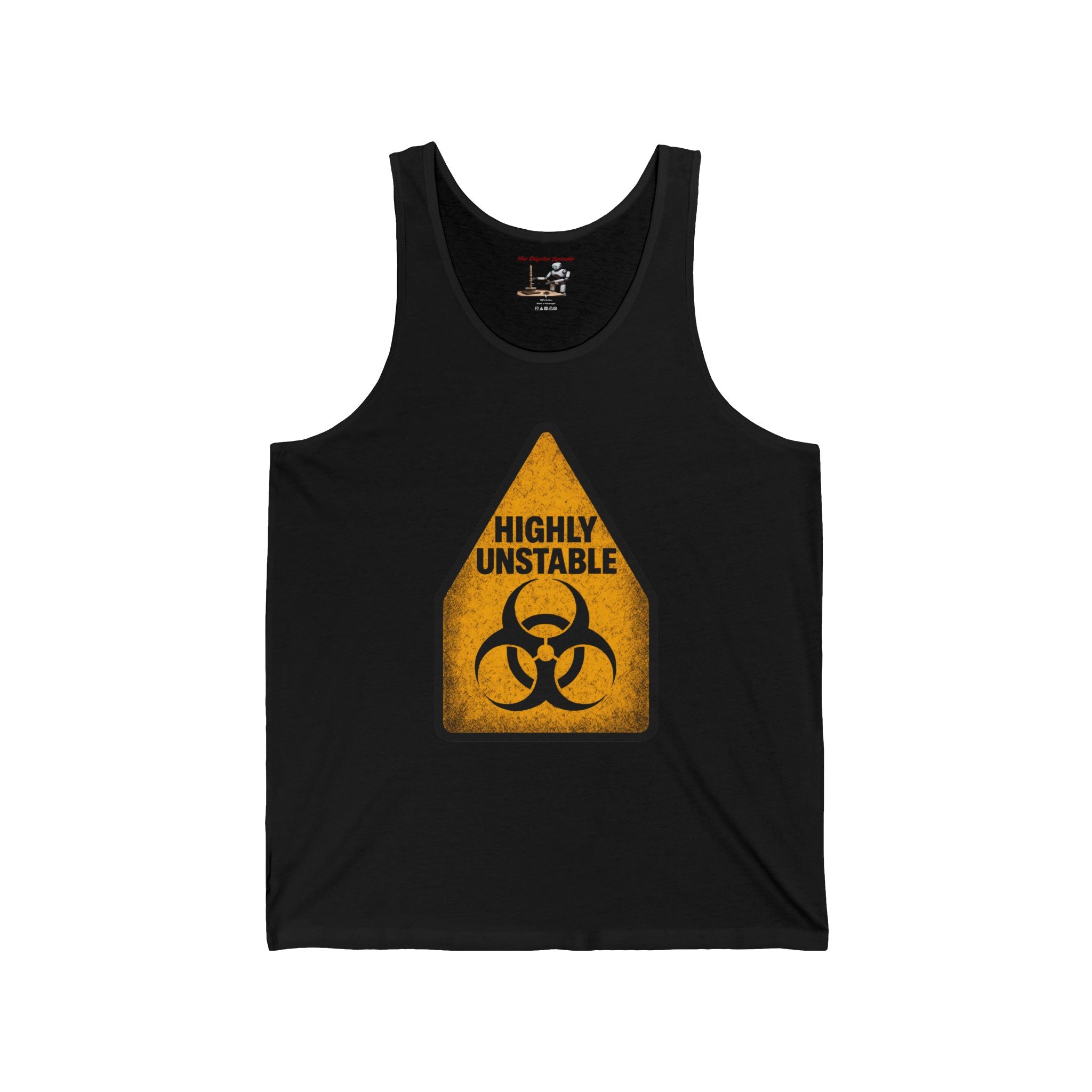 Highly Unstable Biohazard Tank Top – Funny Warning Graphic Muscle Tee