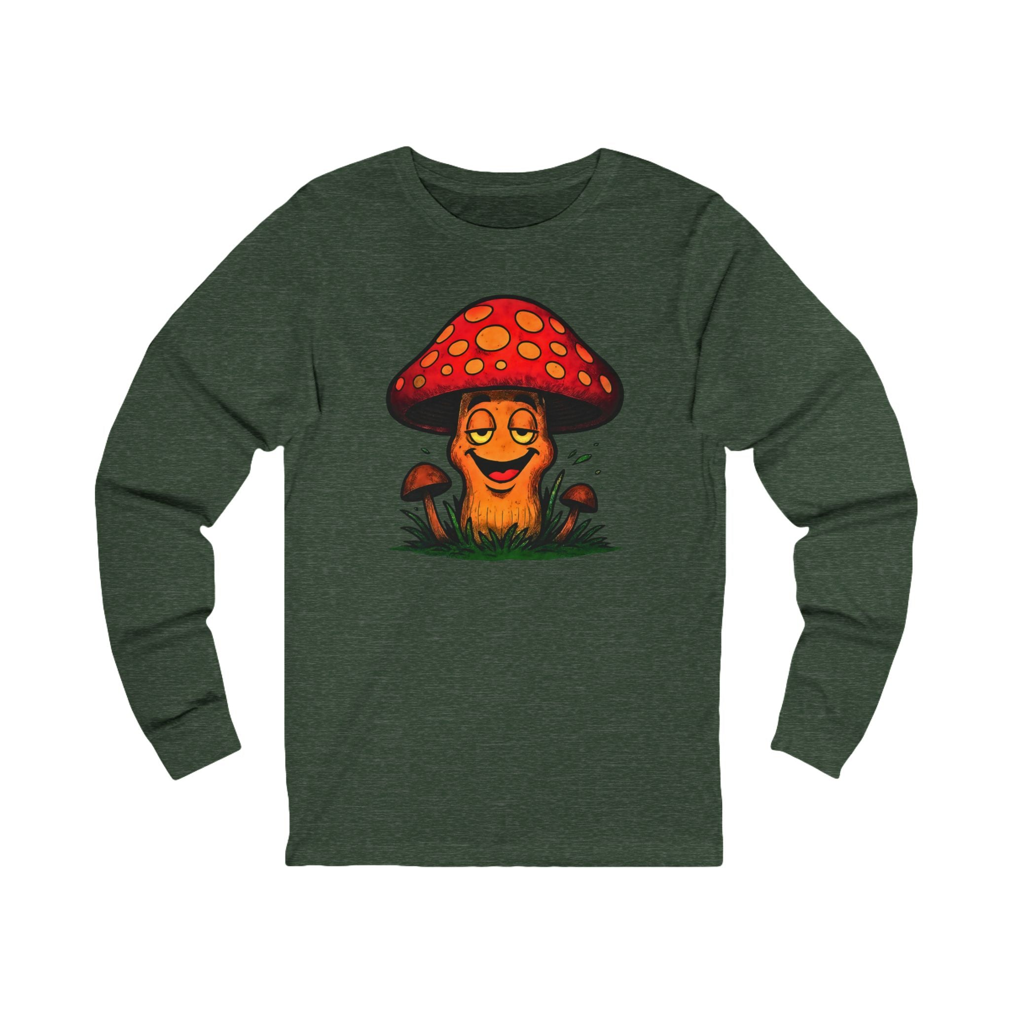 Mushroom Smile Long Sleeve Tee — Cute Psychedelic Forest Graphic Shirt