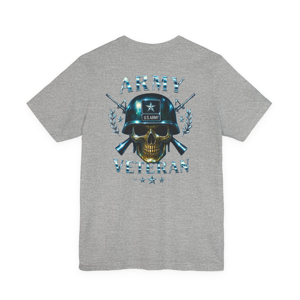 Army Veteran T-Shirt — Military Skull Helmet Back & Winged Medic Front Tee