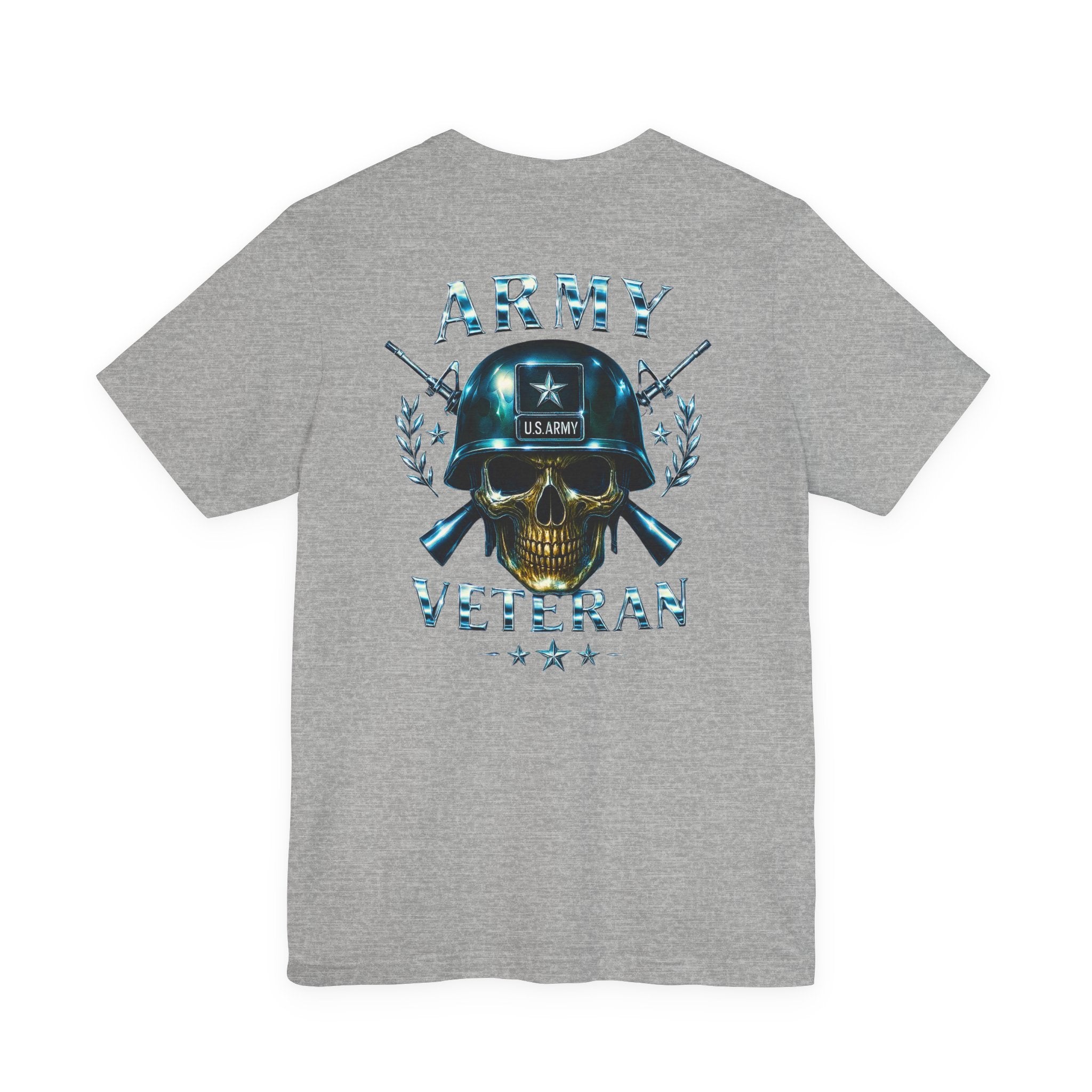 Army Veteran T-Shirt — Military Skull Helmet Back & Winged Medic Front Tee