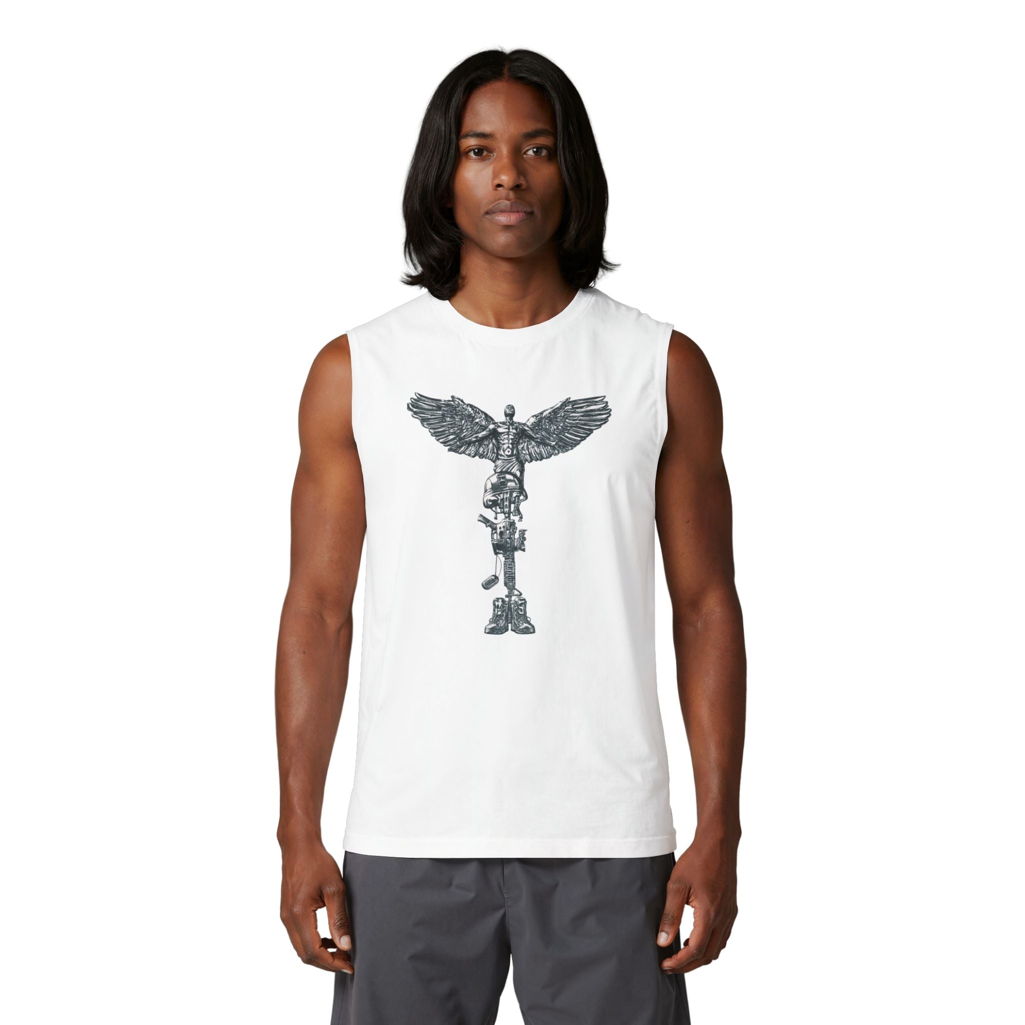 Fallen Soldier Memorial Tank Top — Battle Cross with Wings Graphic