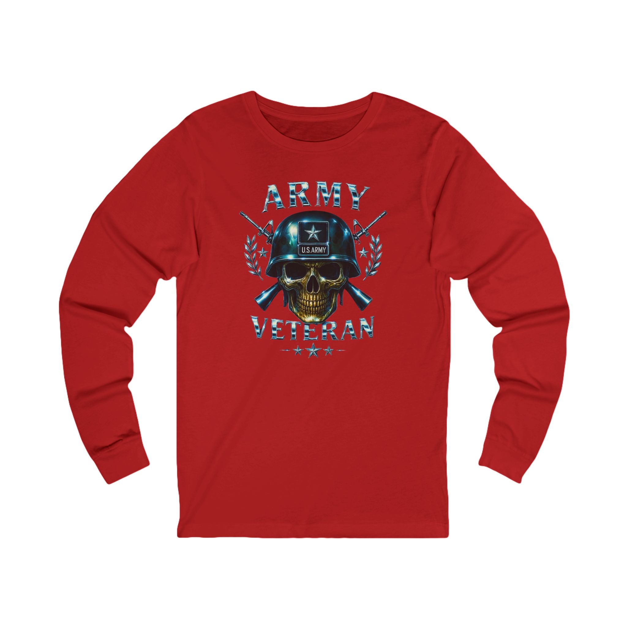 Army Veteran Skull Helmet Long Sleeve Tee — Military Tribute Shirt