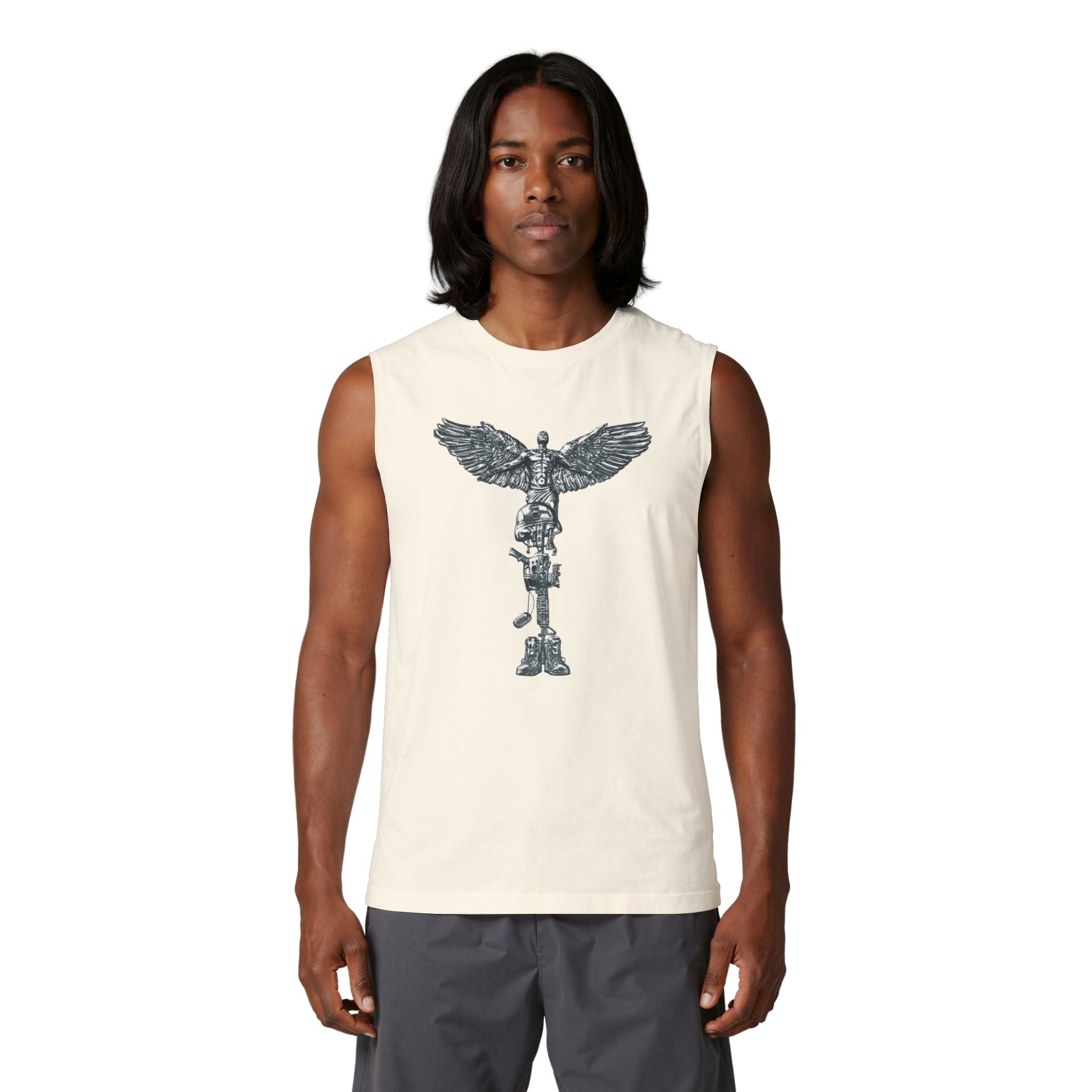 Fallen Soldier Memorial Tank Top — Battle Cross with Wings Graphic