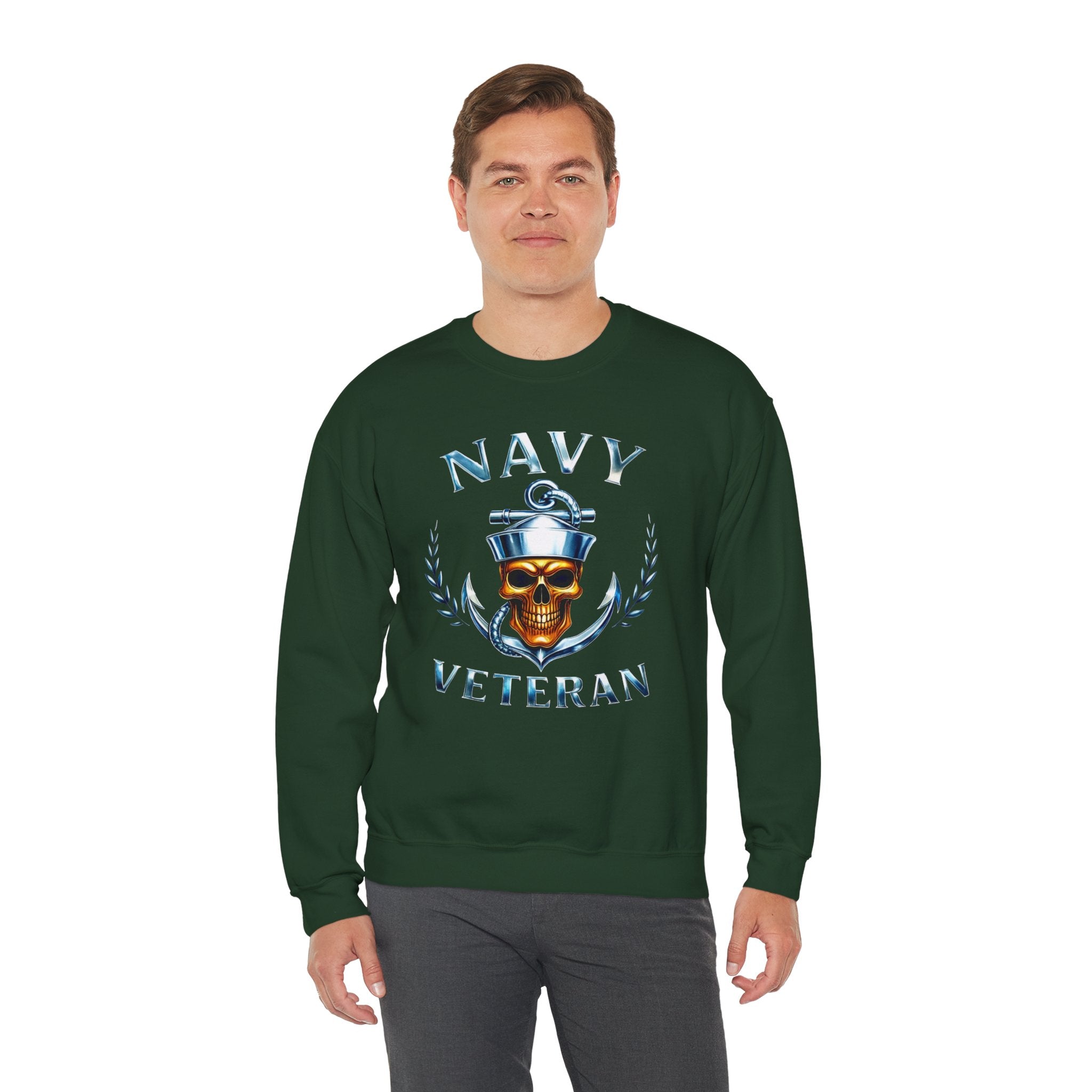 Navy Veteran Skull Anchor Crewneck Sweatshirt